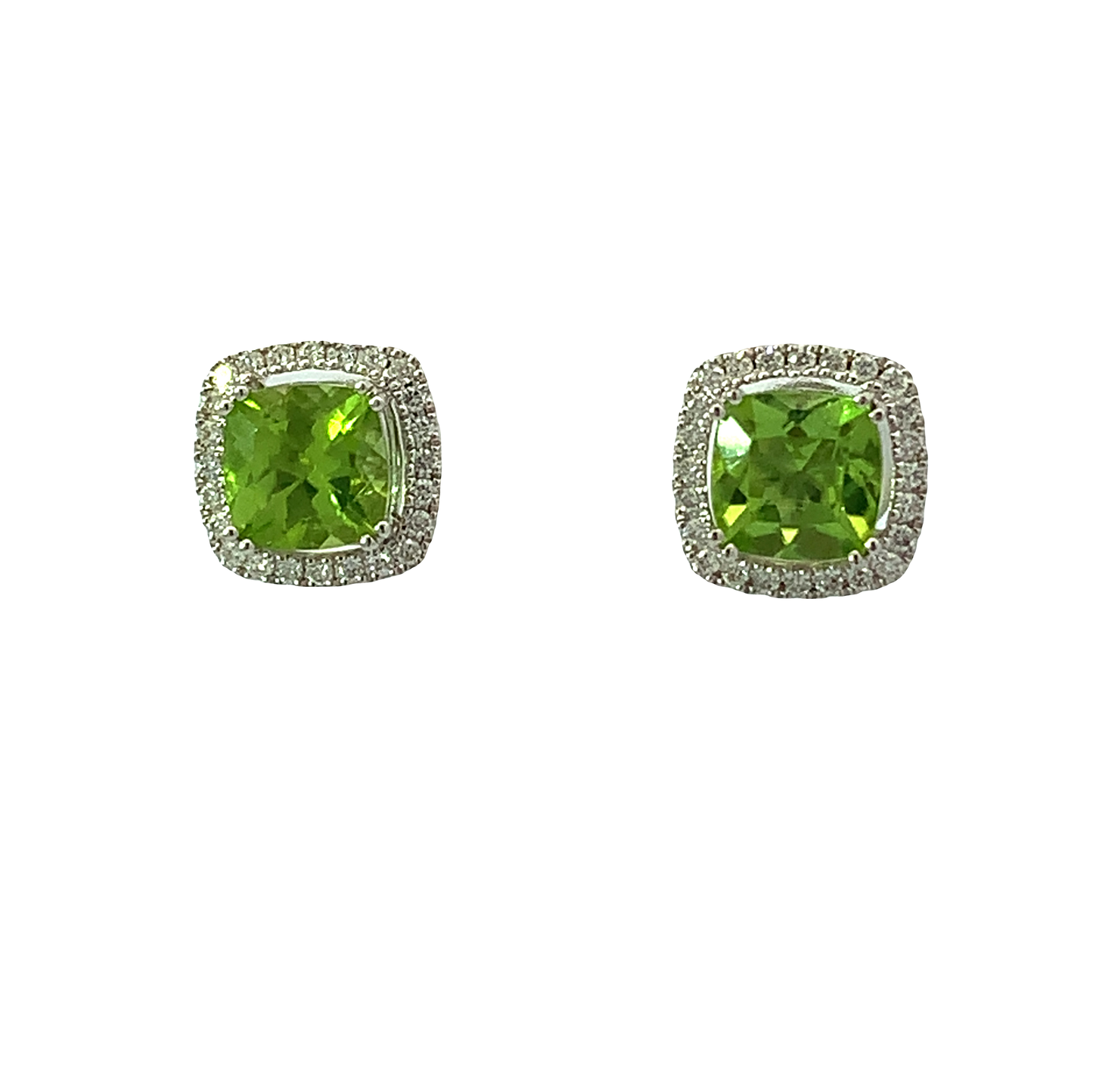 Cushion Cut Peridot Celeste Diamond Earrings