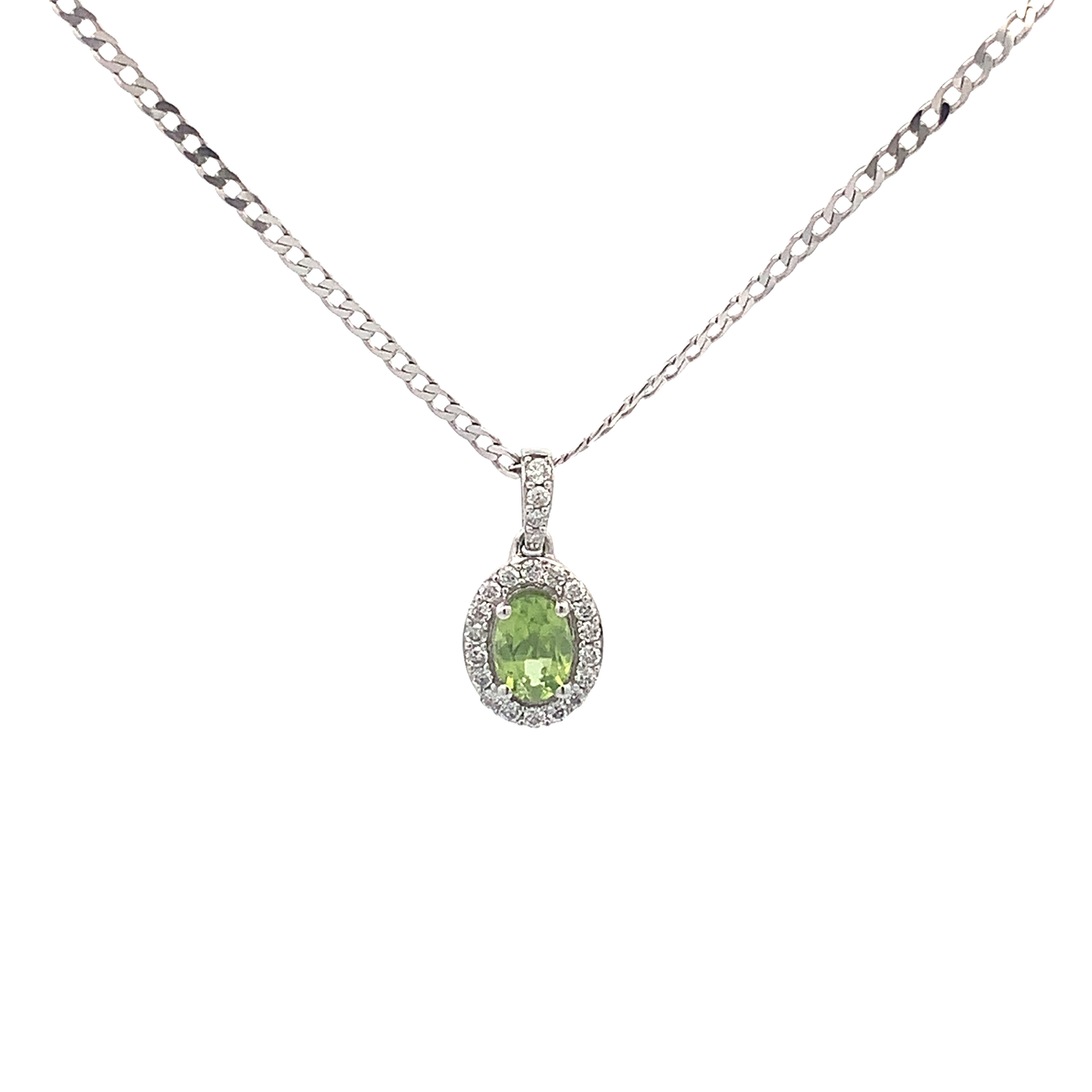 Celeste Cushion Cut Peridot with Halo Diamonds Pendant