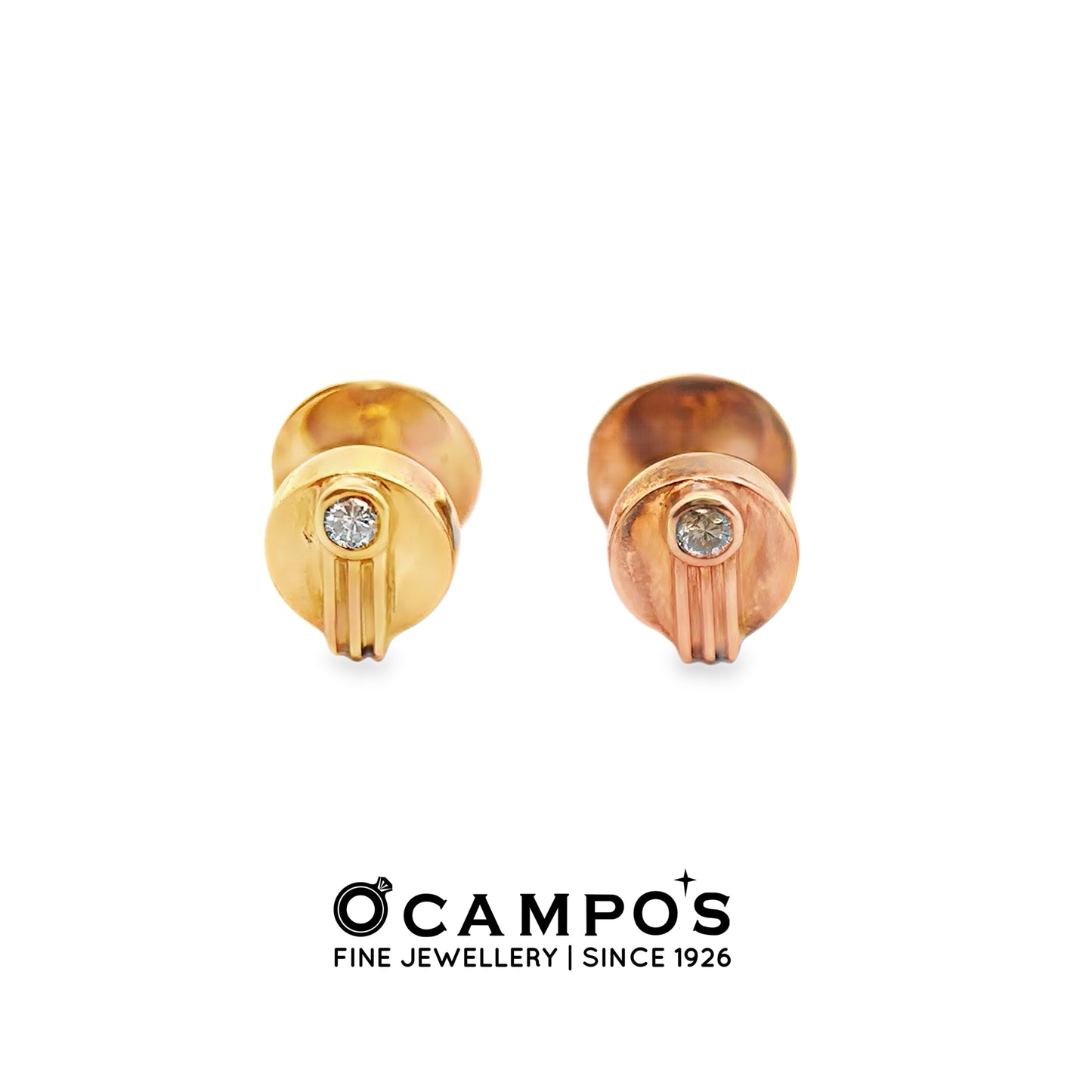 Noira 14 Karat Yellow Gold Stud Earring Round Design .06 Carat Diamond
