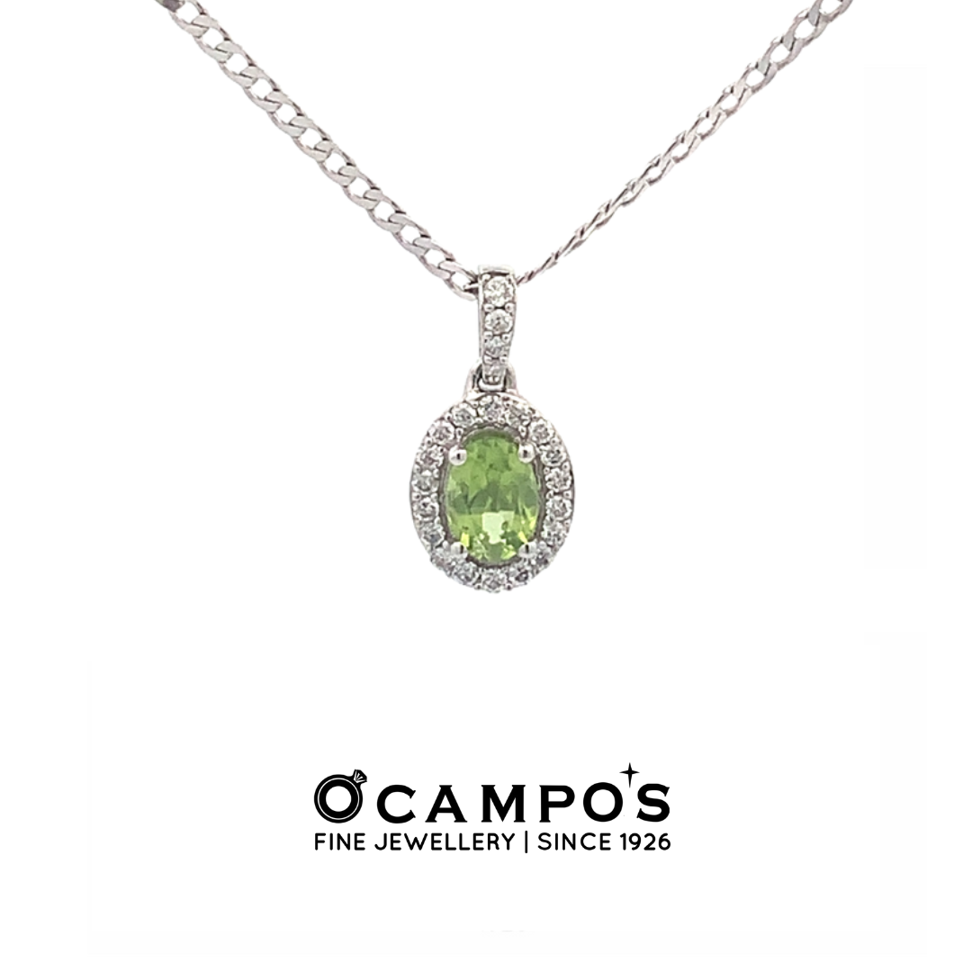 Celeste Cushion Cut Peridot with Halo Diamonds Pendant