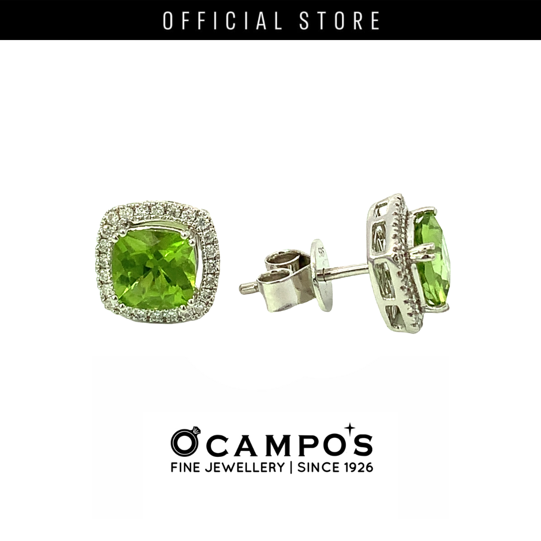 Cushion Cut Peridot Celeste Diamond Earrings