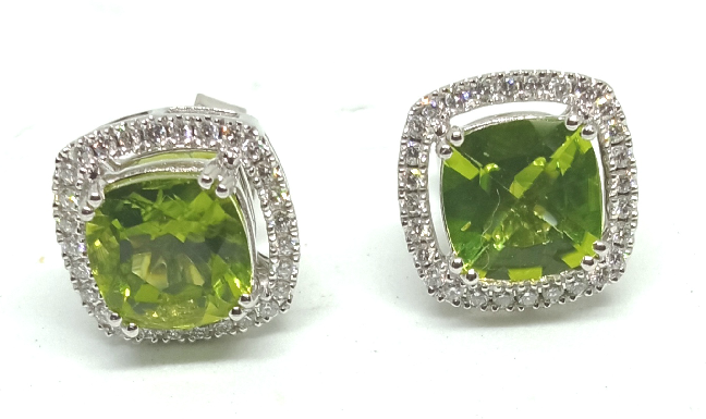 Cushion Cut Peridot Celeste Diamond Earrings