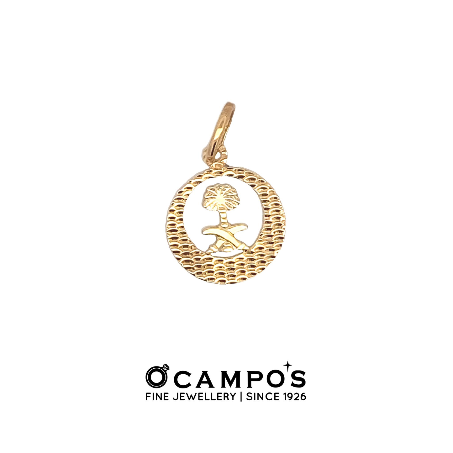 Glinthea 18 Karat Yellow Gold Round Pendant with Tree Design