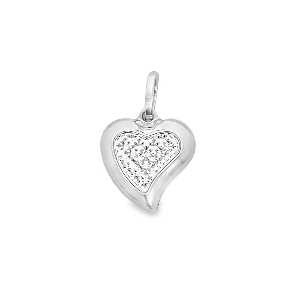 Solenya White Gold Pop Heart Pendant Diamond Cut