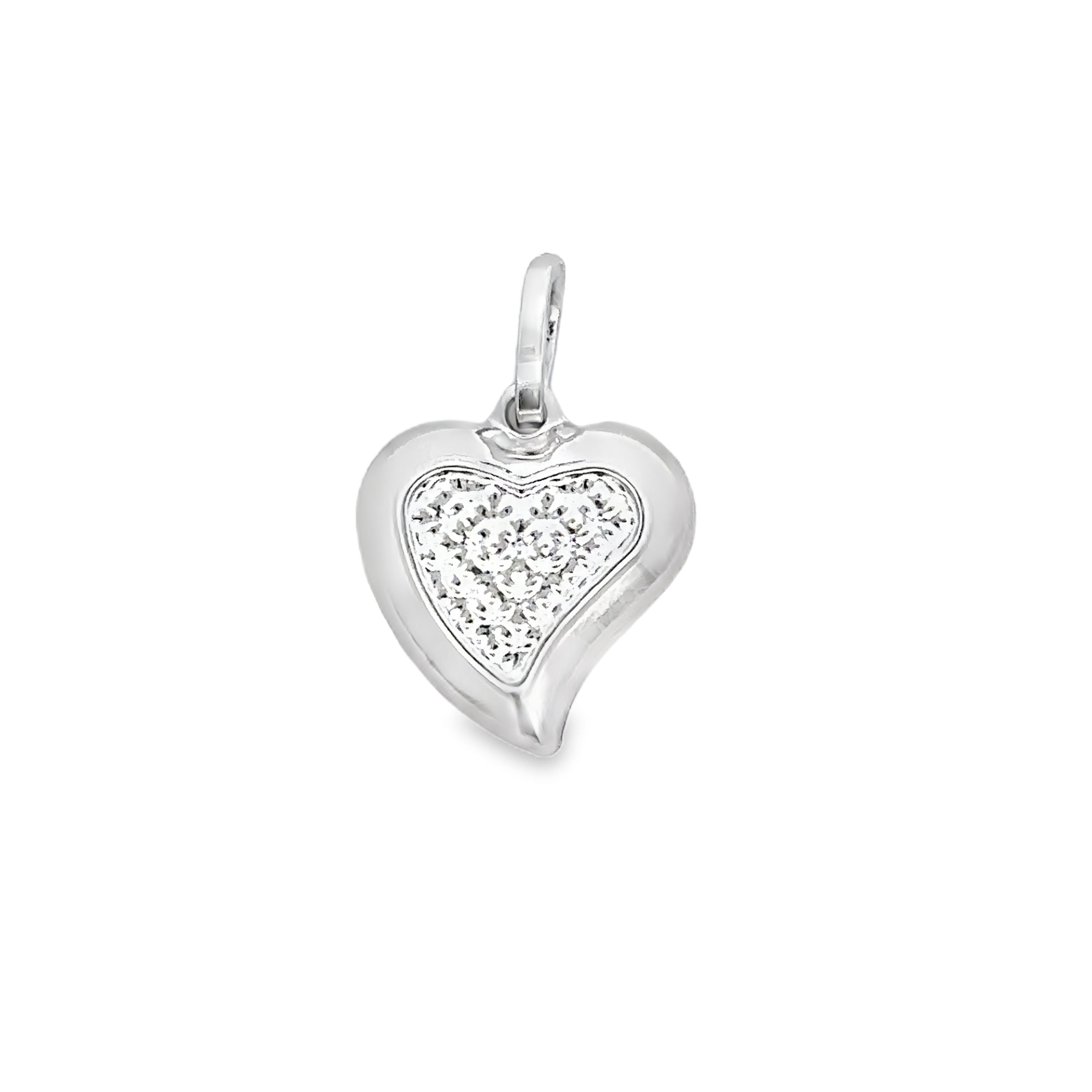 Solenya White Gold Pop Heart Pendant Diamond Cut