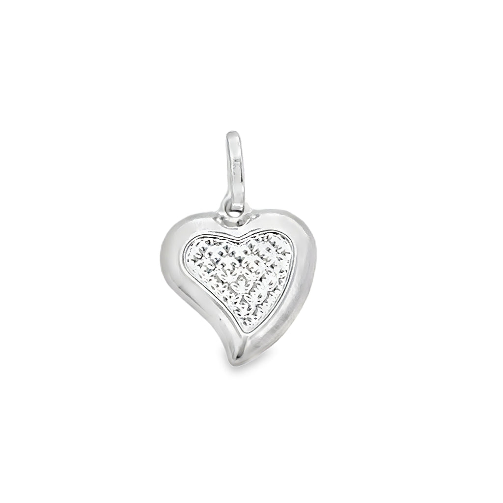 Solenya White Gold Pop Heart Pendant Diamond Cut