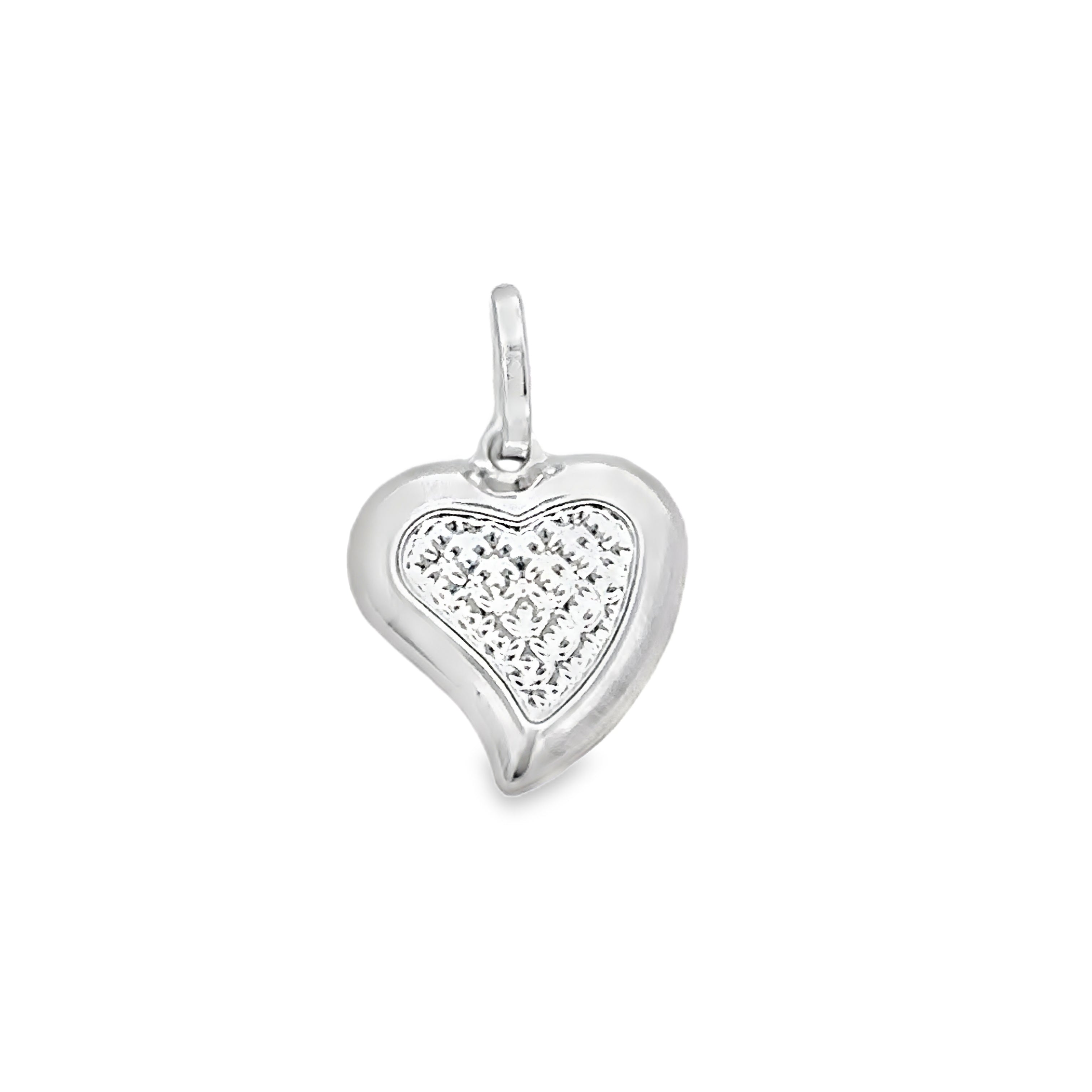 Solenya White Gold Pop Heart Pendant Diamond Cut