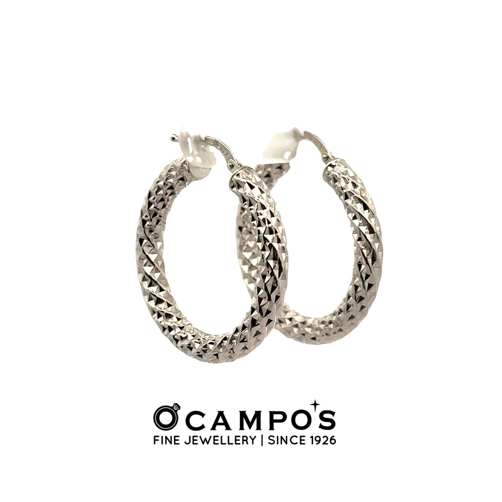 Elidia 18 Karat White Gold Hoop Earring Diamond Cut Design