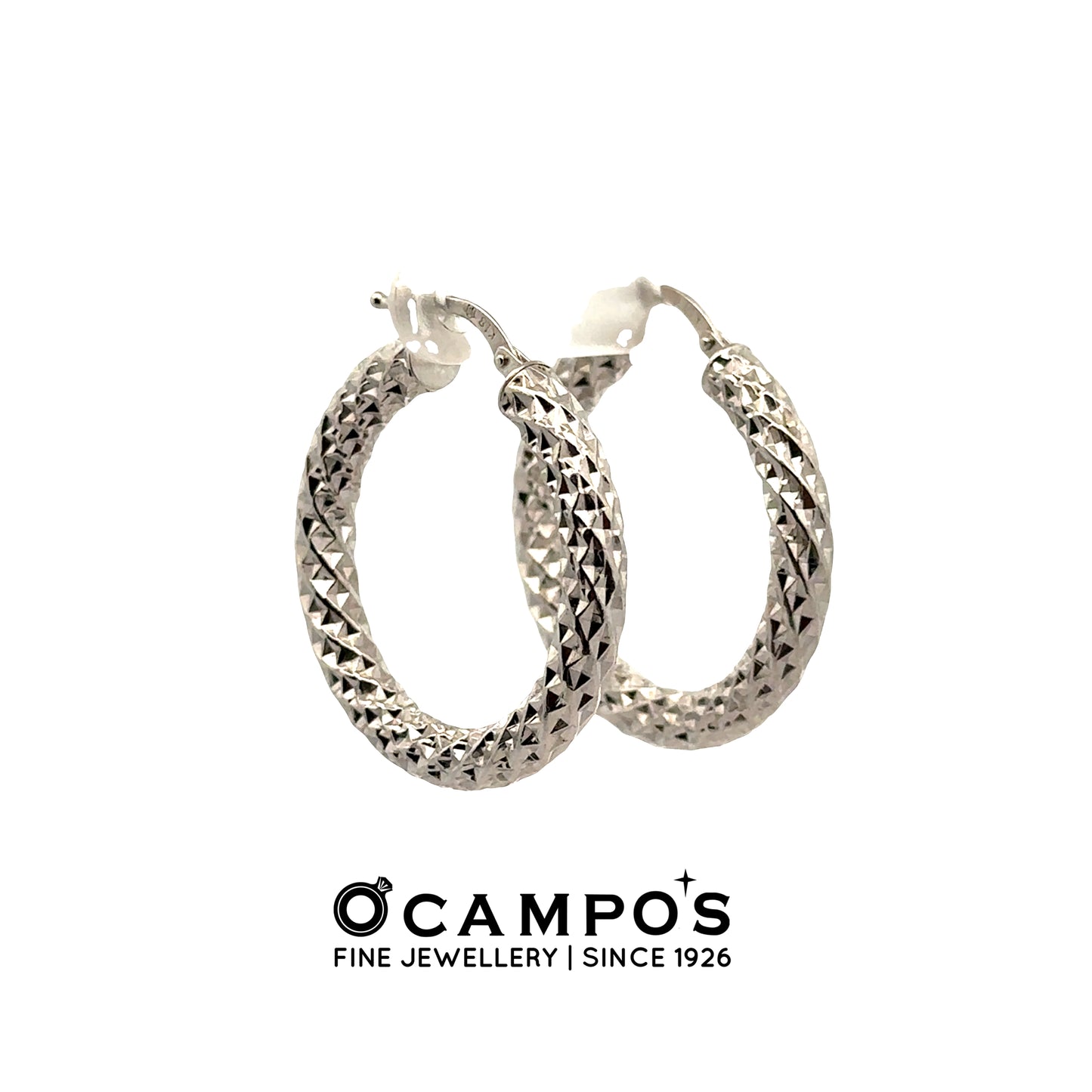 Elidia 18 Karat White Gold Hoop Earring Diamond Cut Design