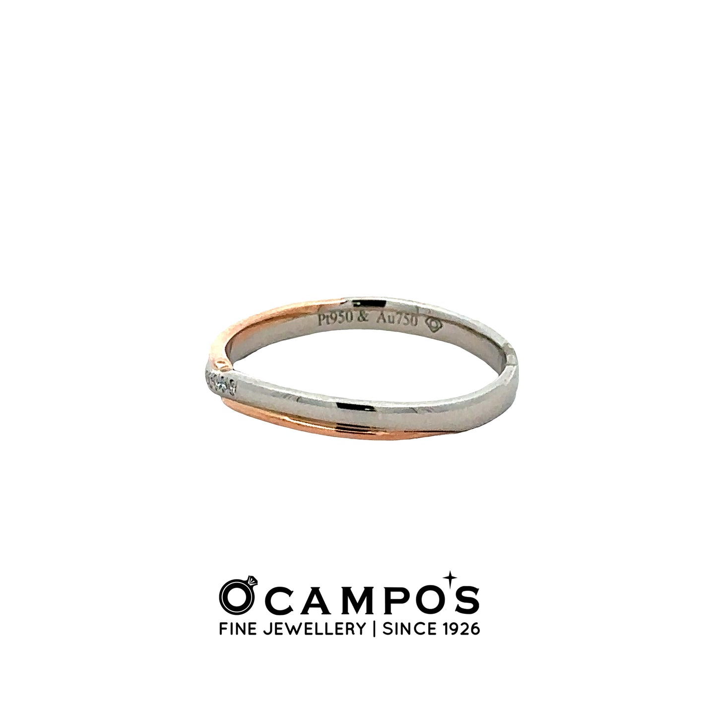Cassara 2 Tone Platinum Wedding Ring .017 Carat Diamond S-6