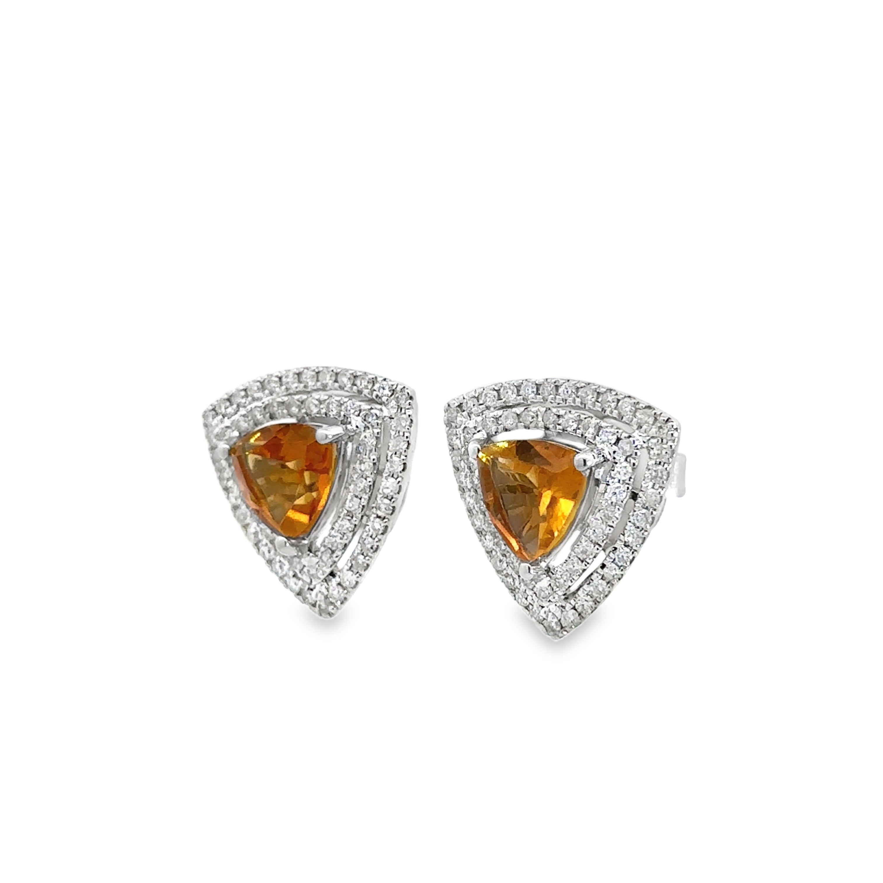 Zarevia White Gold 2 Citrine Stones Earrings