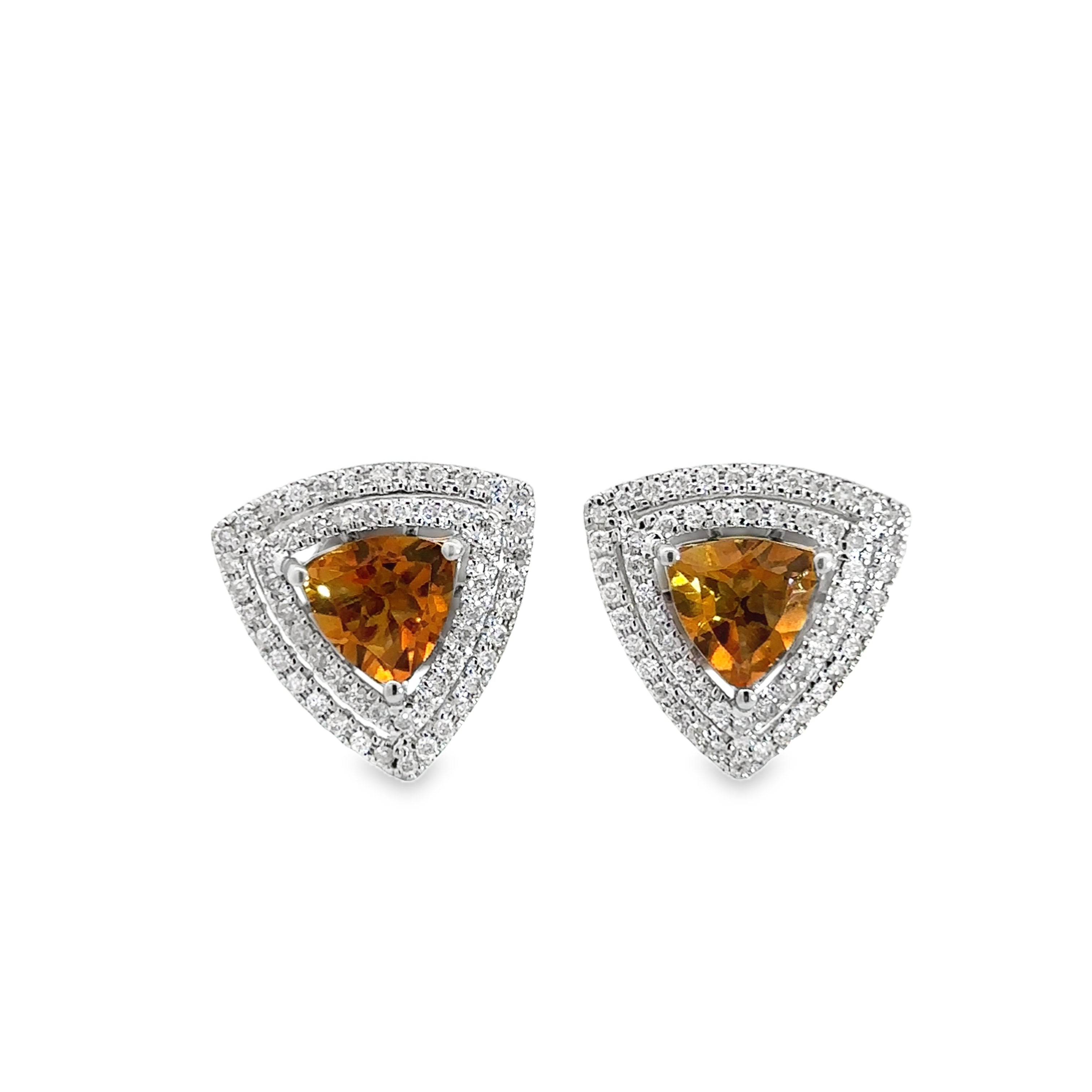 Zarevia White Gold 2 Citrine Stones Earrings