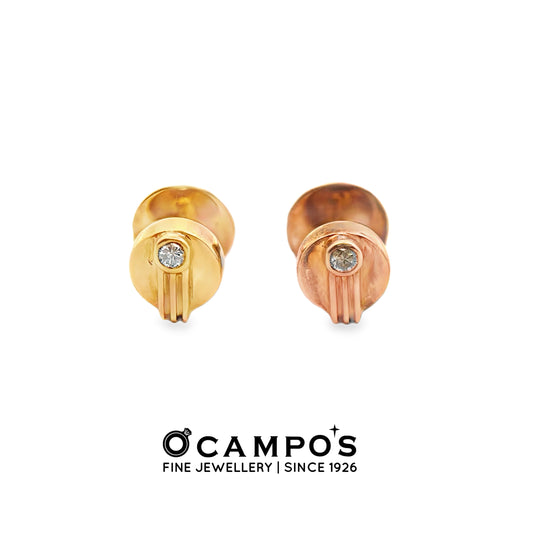Noira 14 Karat Yellow Gold Stud Earring Round Design .06 Carat Diamond