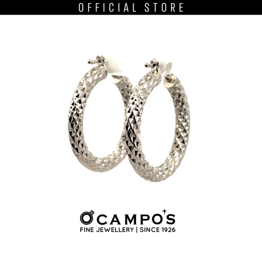 Elidia 18 Karat White Gold Hoop Earring Diamond Cut Design