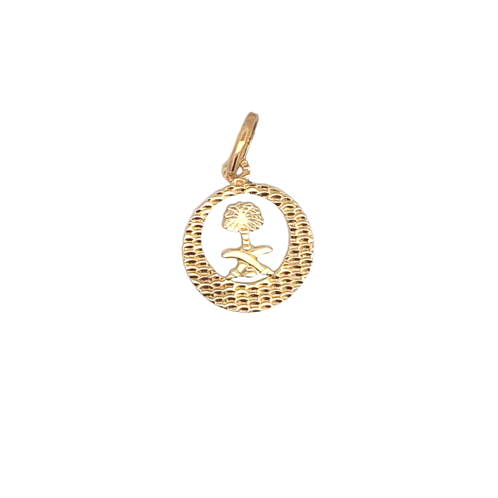 Glinthea 18 Karat Yellow Gold Round Pendant with Tree Design