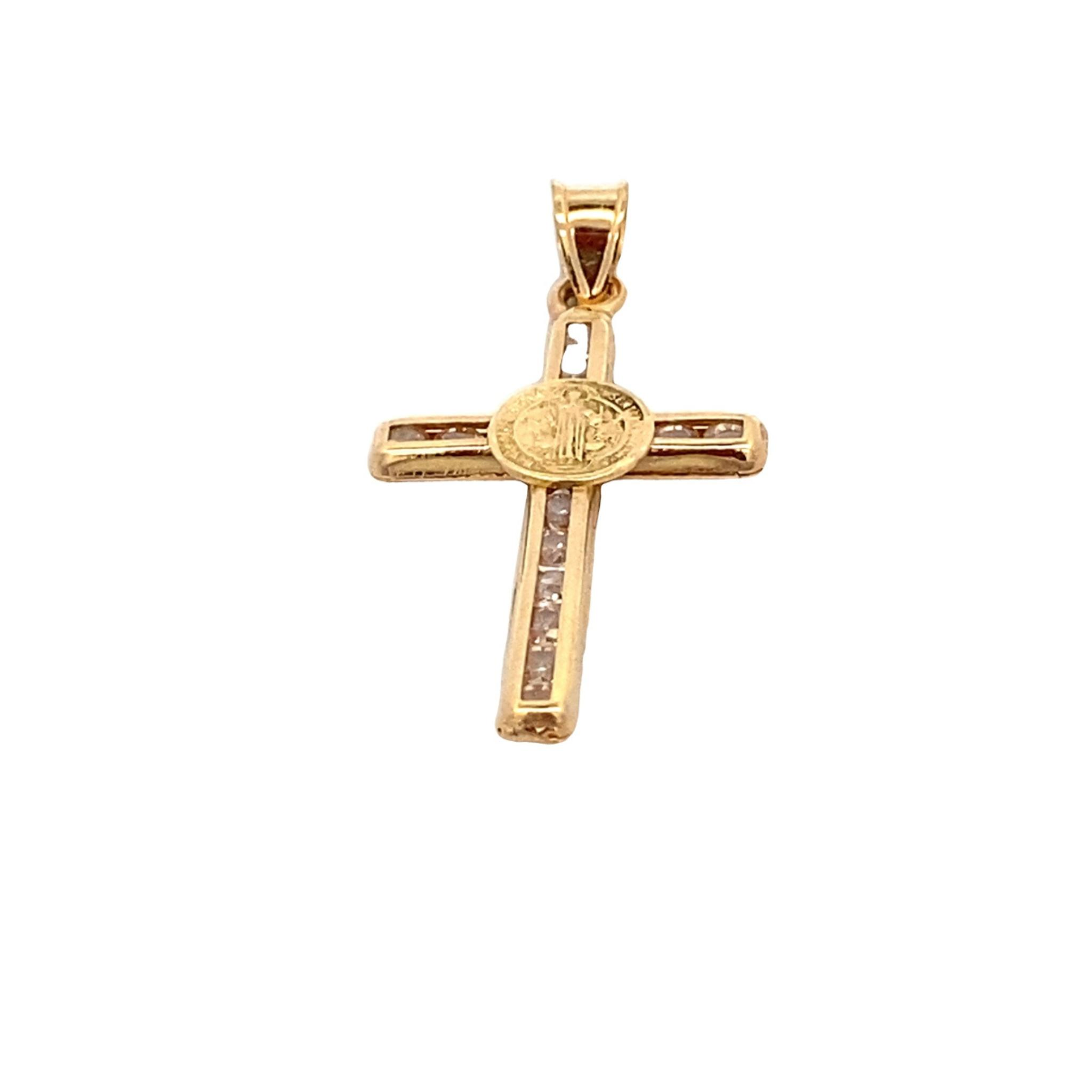 Cross Yellow Gold Pendant Circle Point