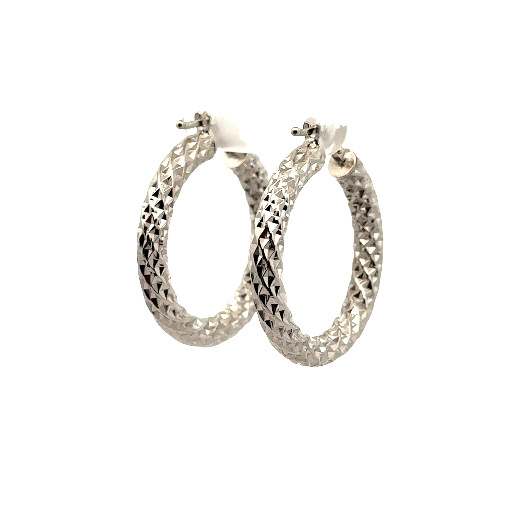 Elidia 18 Karat White Gold Hoop Earring Diamond Cut Design