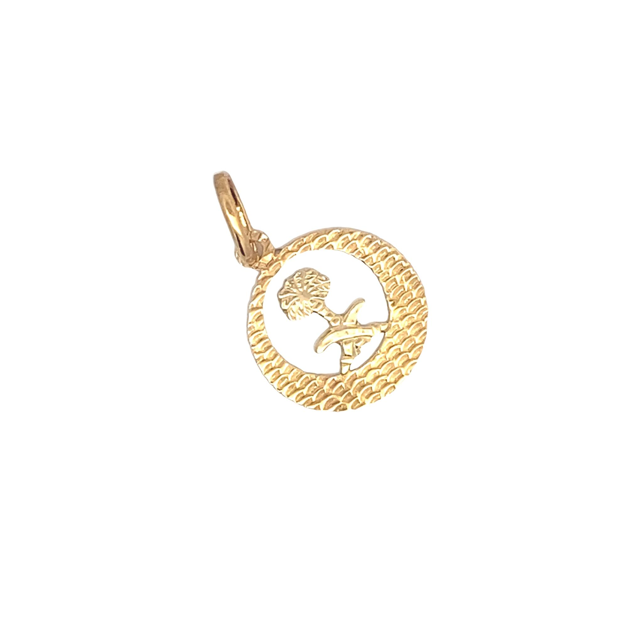 Glinthea 18 Karat Yellow Gold Round Pendant with Tree Design