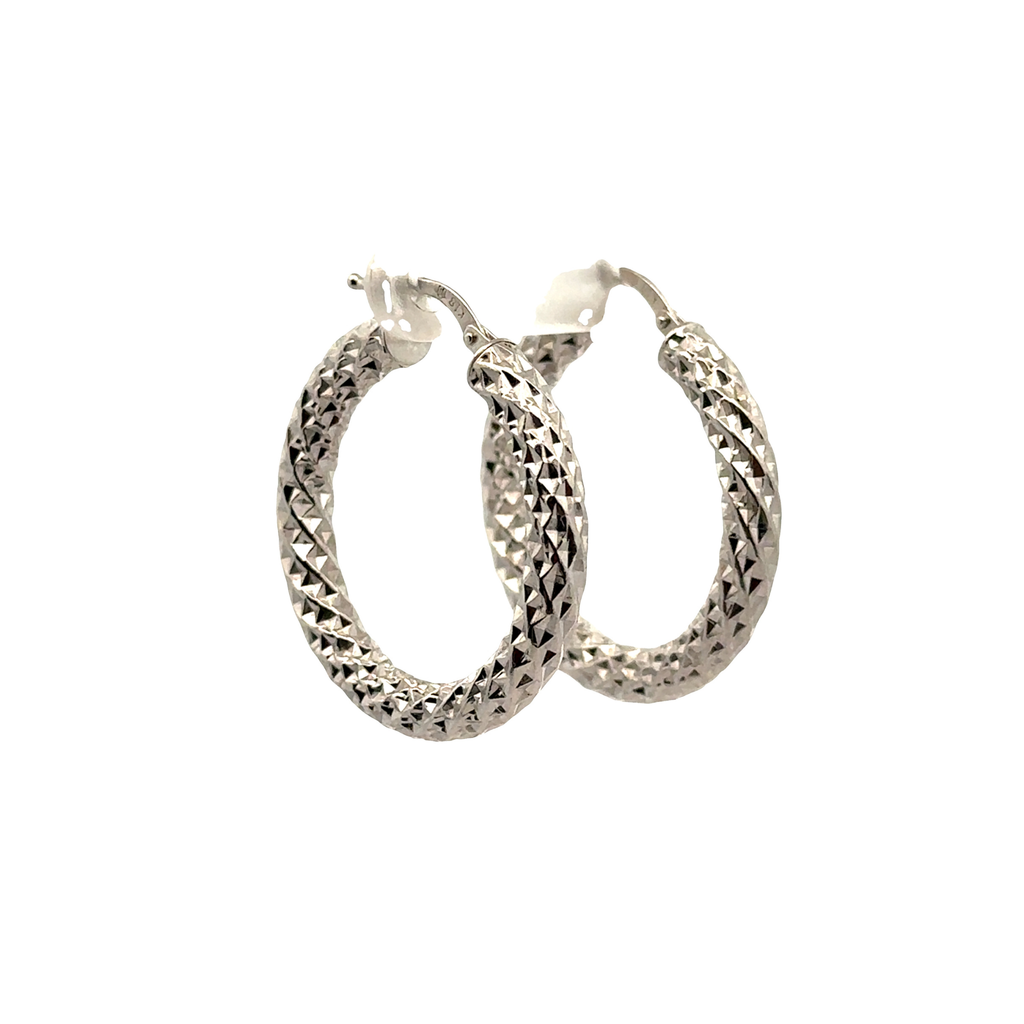 Elidia 18 Karat White Gold Hoop Earring Diamond Cut Design