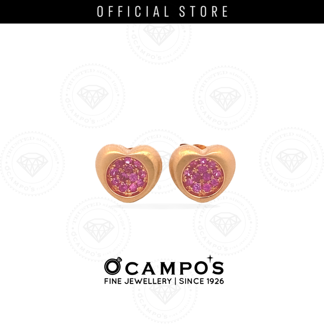 HEART PINK SAPPHIRE STUD EARRINGS