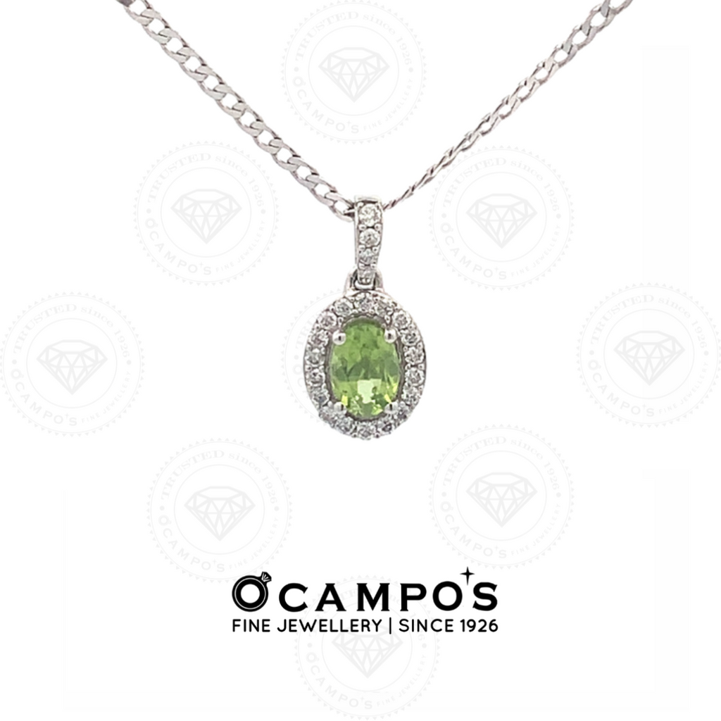 Celeste Cushion Cut Peridot with Halo Diamonds Pendant