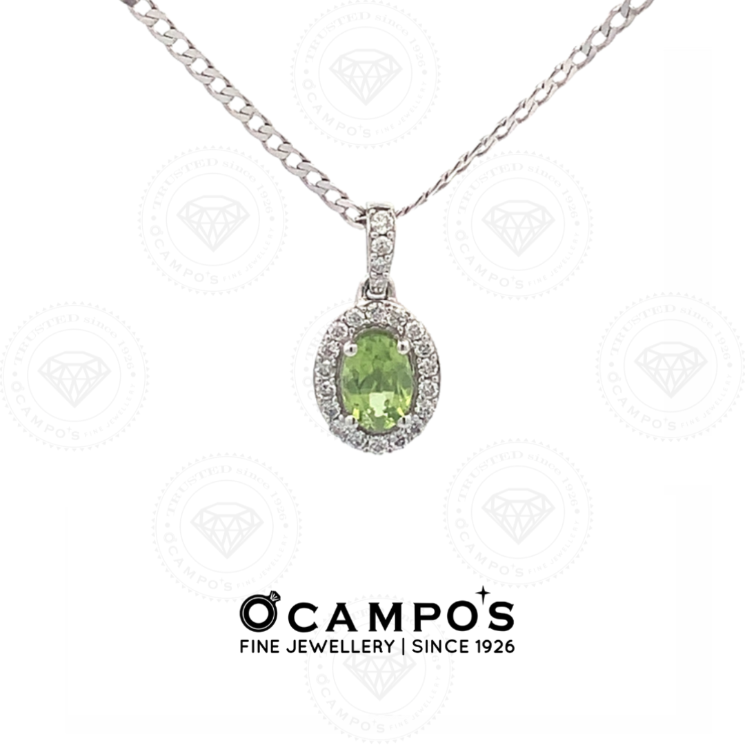 Celeste Cushion Cut Peridot with Halo Diamonds Pendant