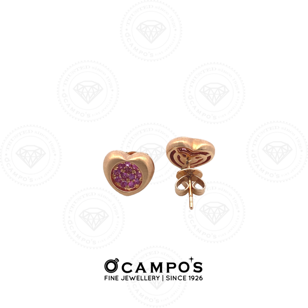 HEART PINK SAPPHIRE STUD EARRINGS