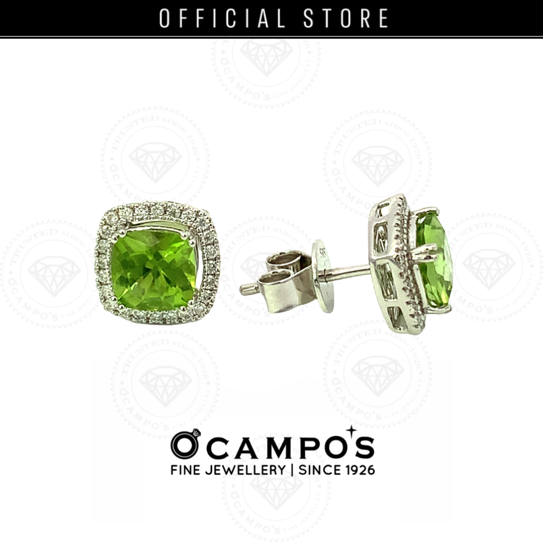 Cushion Cut Peridot Celeste Diamond Earrings