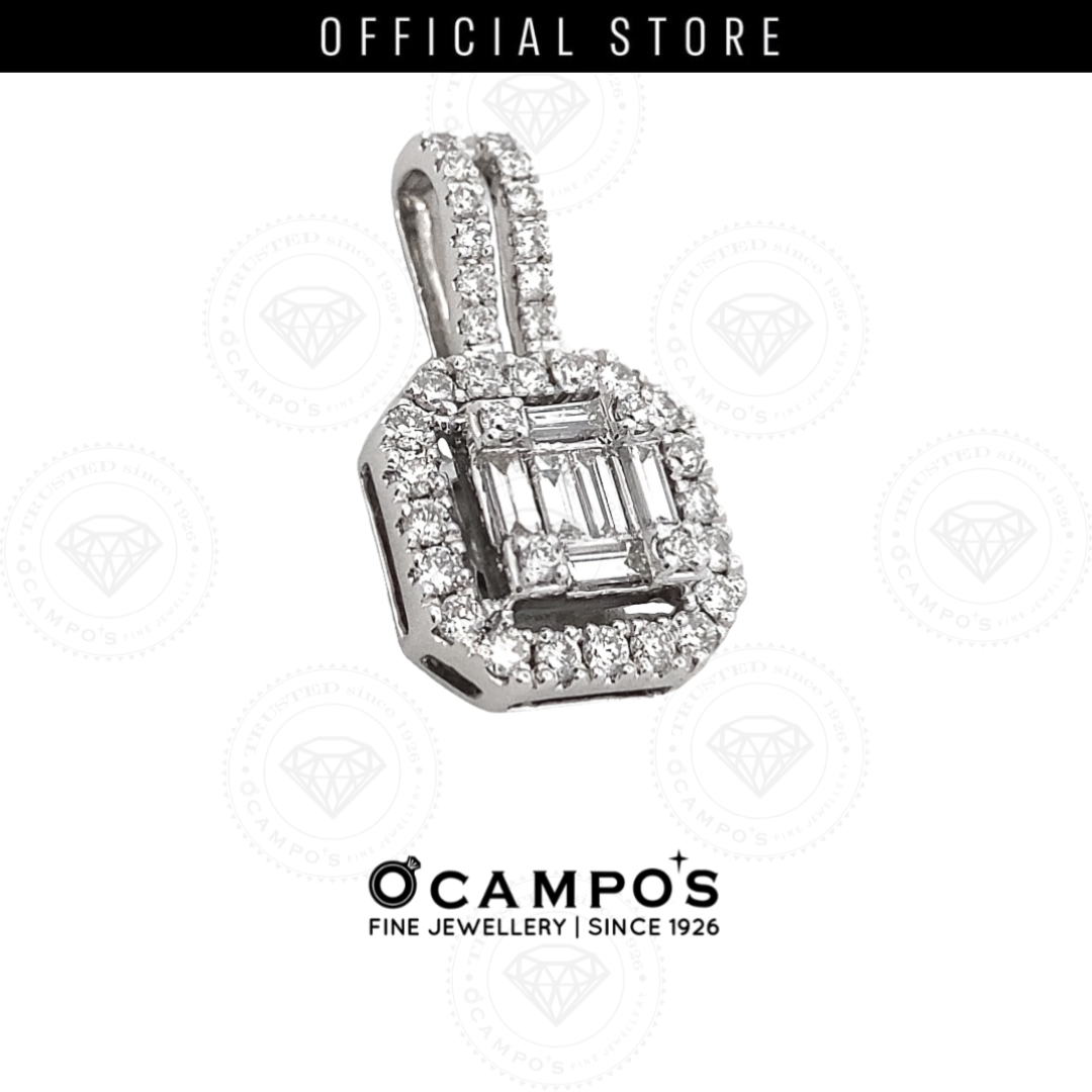 Princess Baguette Cut  Diamond Pendant - White Gold