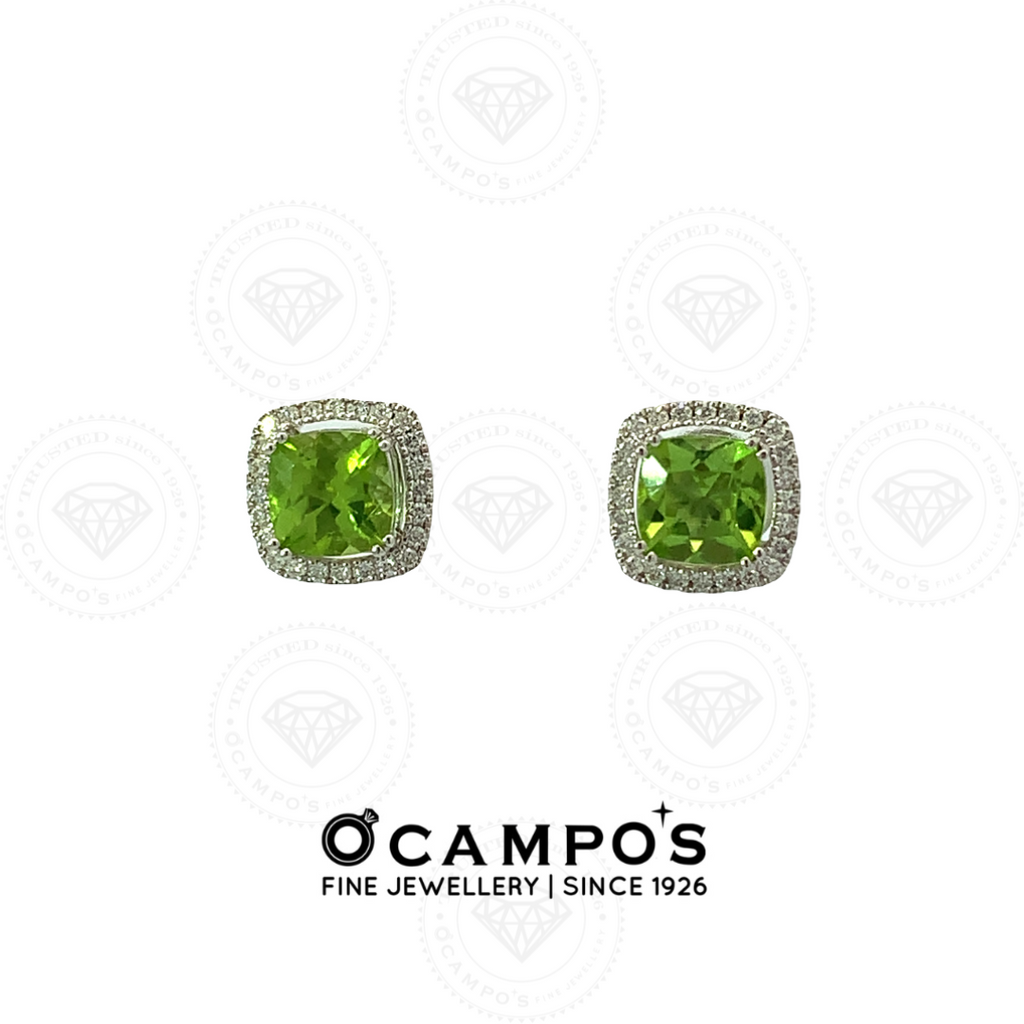 Cushion Cut Peridot Celeste Diamond Earrings