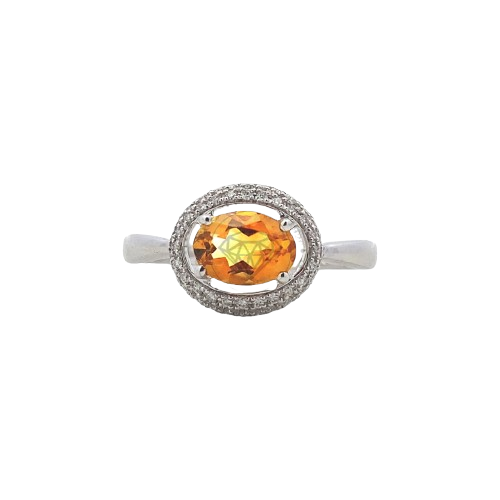 AURA RING OVAL CITRINE W/HALO DIAMOND  18KARAT WHITE GOLD