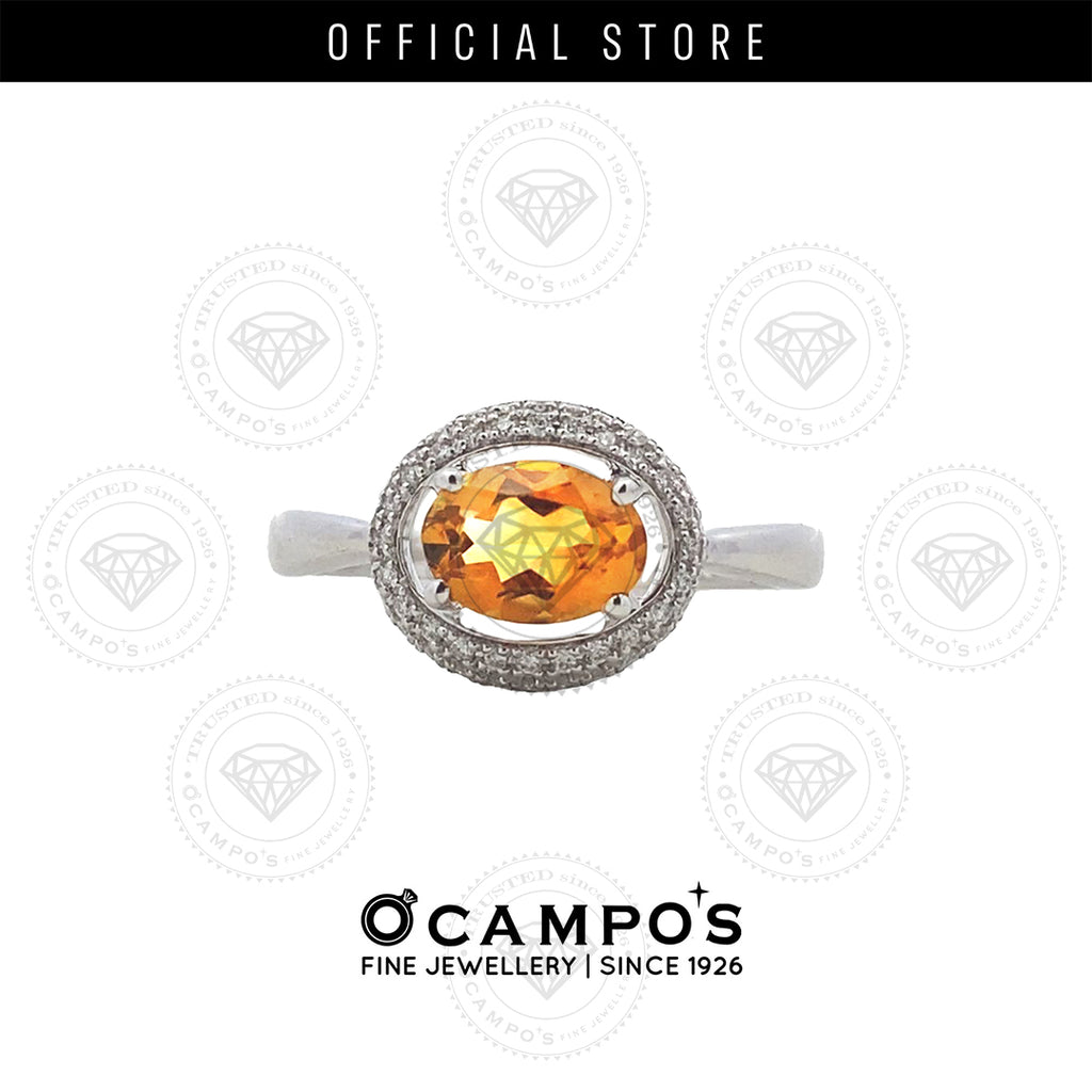 AURA RING OVAL CITRINE W/HALO DIAMOND  18KARAT WHITE GOLD