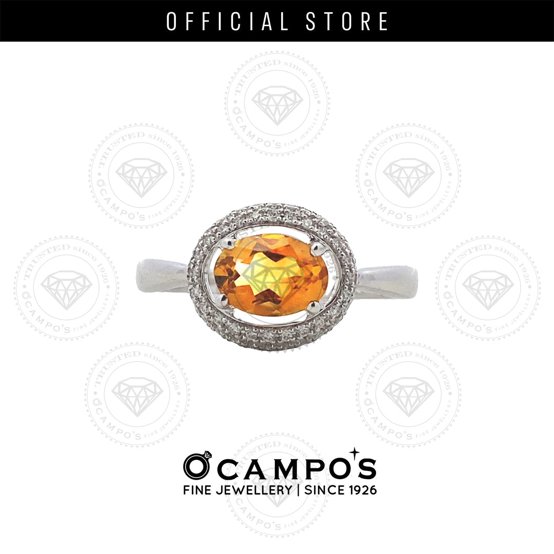 AURA RING OVAL CITRINE W/HALO DIAMOND  18KARAT WHITE GOLD