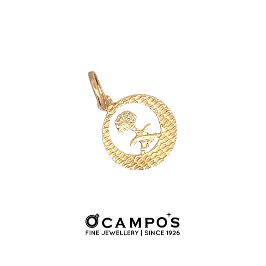 Glinthea 18 Karat Yellow Gold Round Pendant with Tree Design