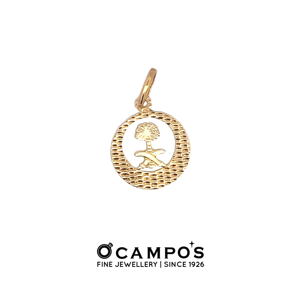 Glinthea 18 Karat Yellow Gold Round Pendant with Tree Design
