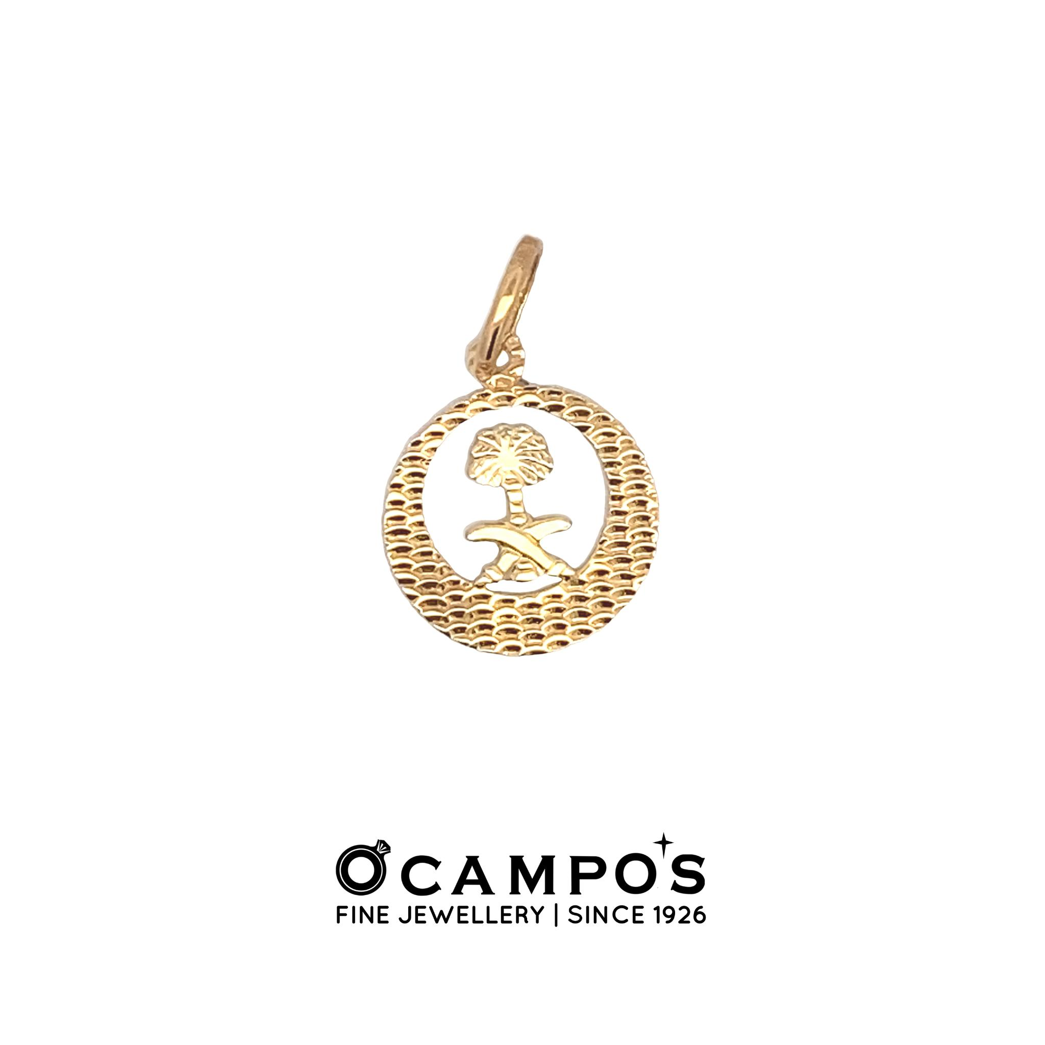 Glinthea 18 Karat Yellow Gold Round Pendant with Tree Design