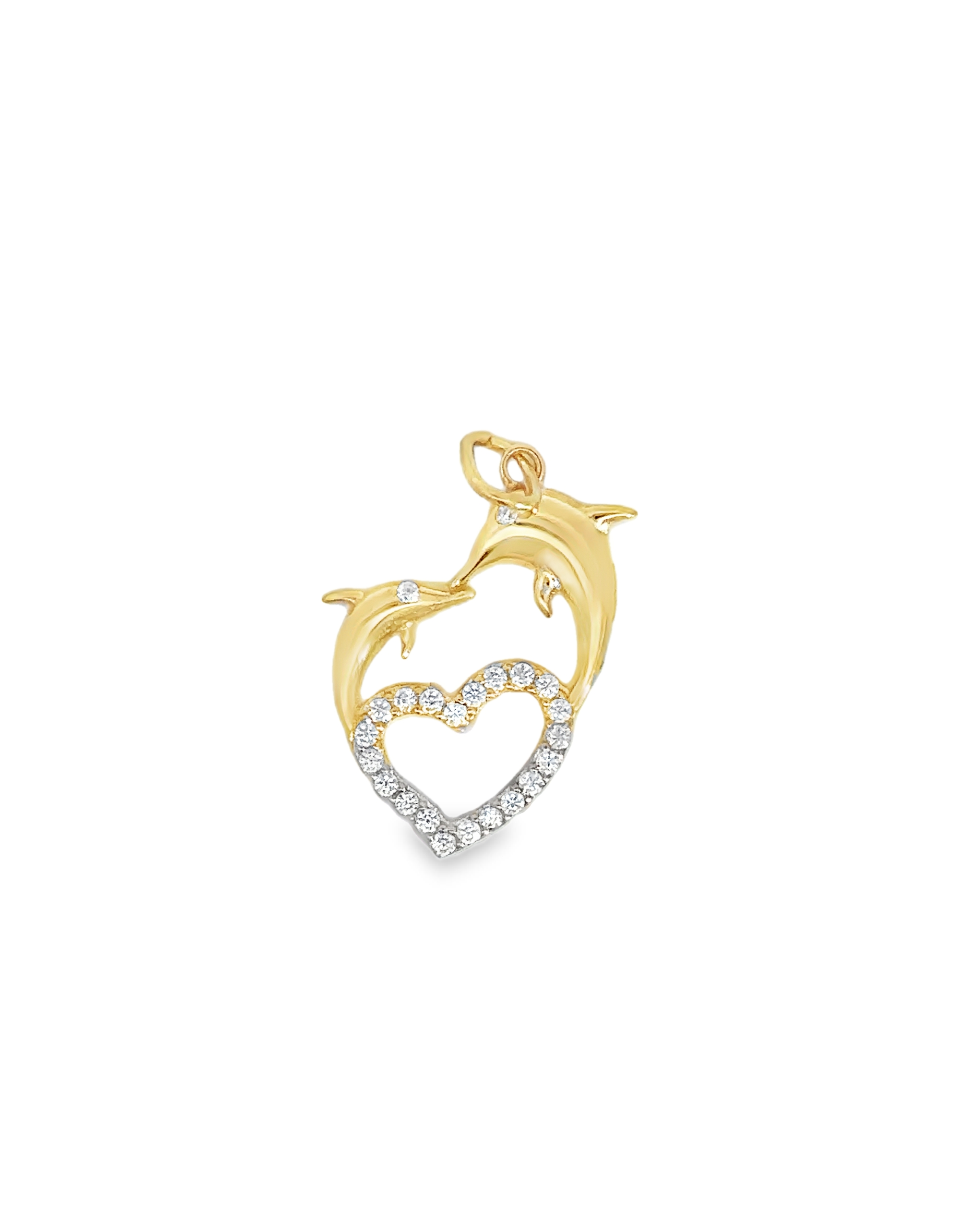 Olyra 18 Karat Yellow Gold Heart With Dolphin Pendant