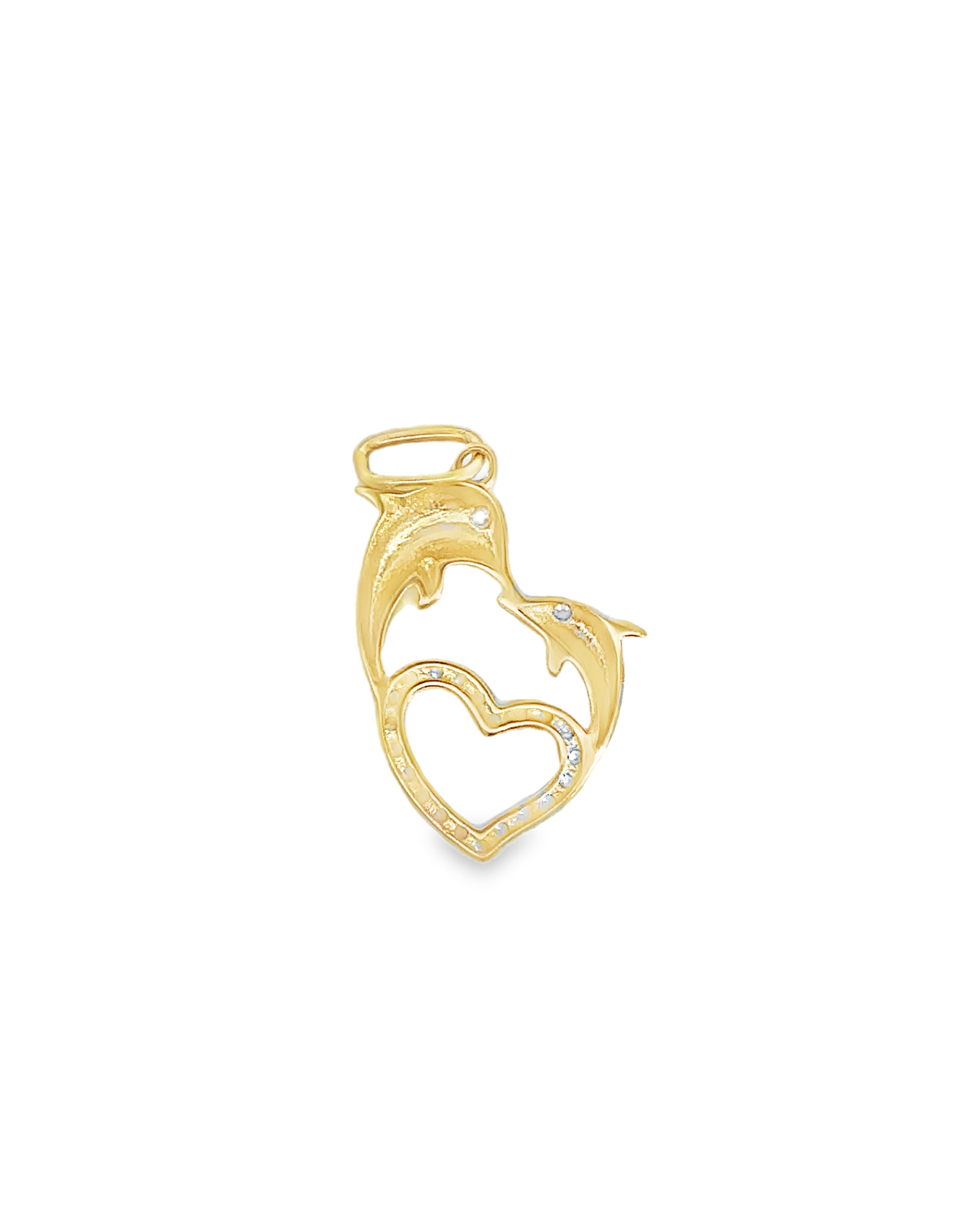 Olyra 18 Karat Yellow Gold Heart With Dolphin Pendant