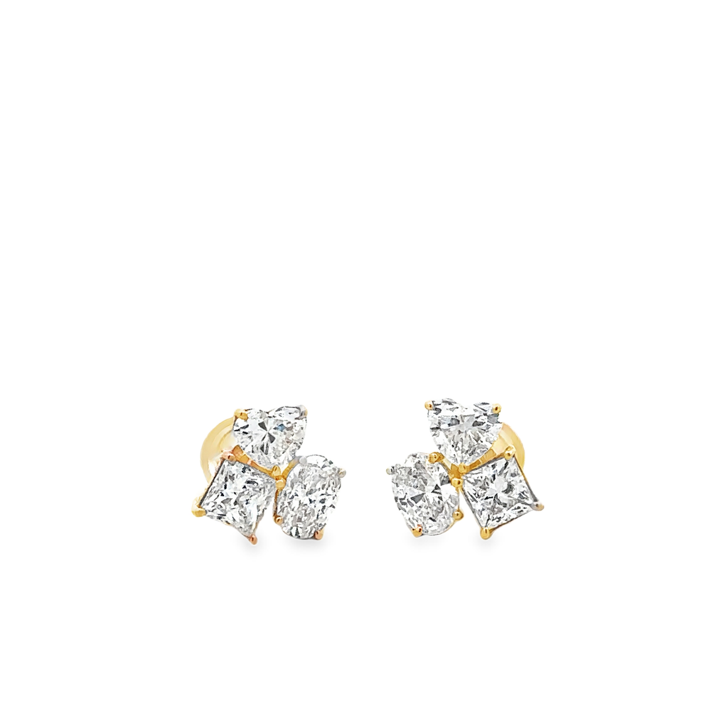 Thessaia 18 Karat Yellow Gold Stud Earring 3 Shape Diamond Silicone Earnut 2 Carat Diamond