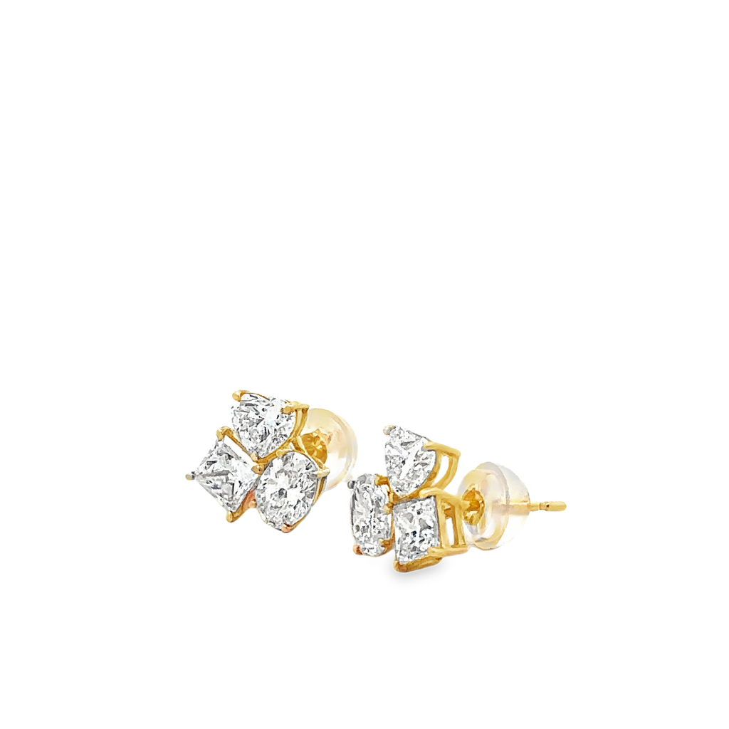 Thessaia 18 Karat Yellow Gold Stud Earring 3 Shape Diamond Silicone Earnut 2 Carat Diamond