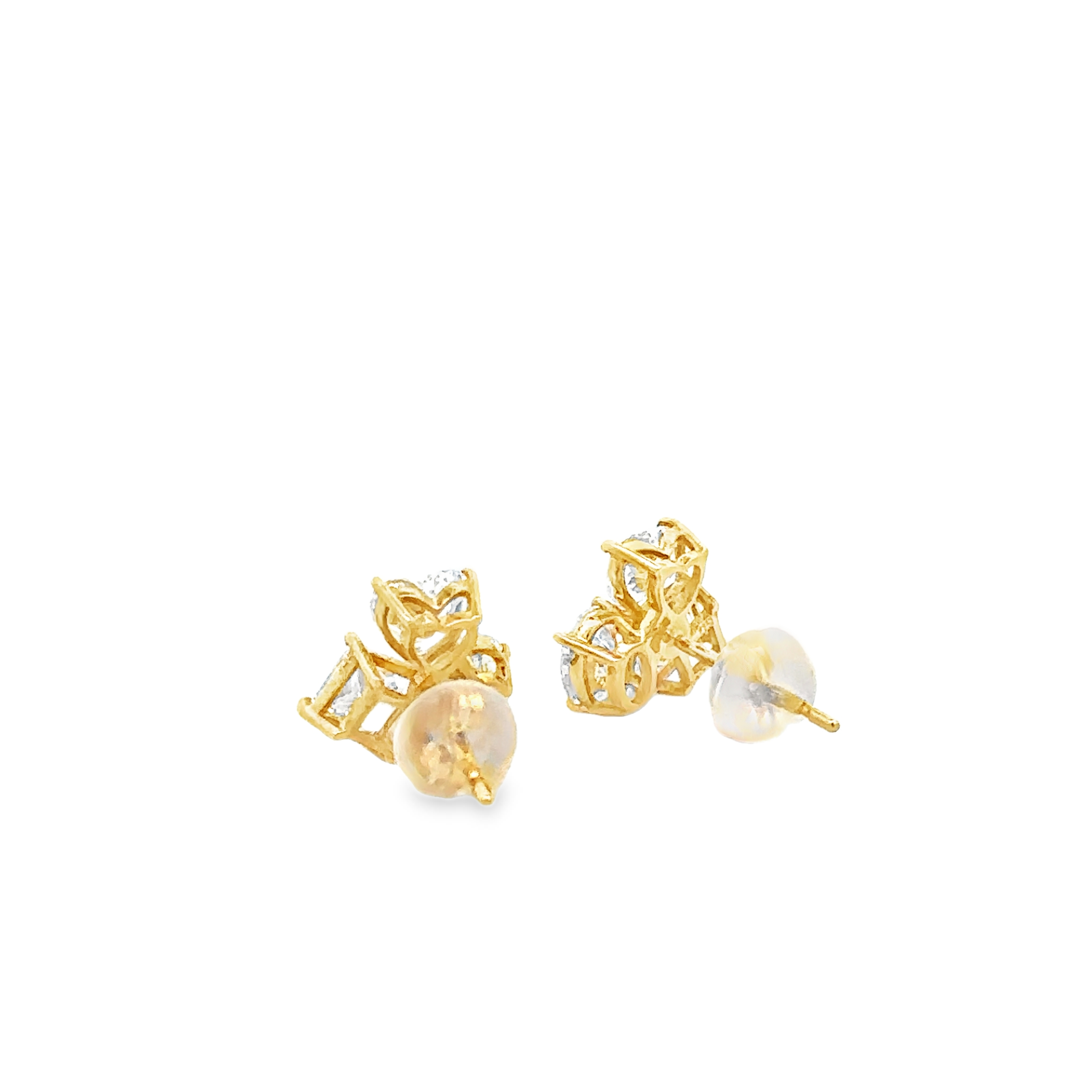 Thessaia 18 Karat Yellow Gold Stud Earring 3 Shape Diamond Silicone Earnut 2 Carat Diamond