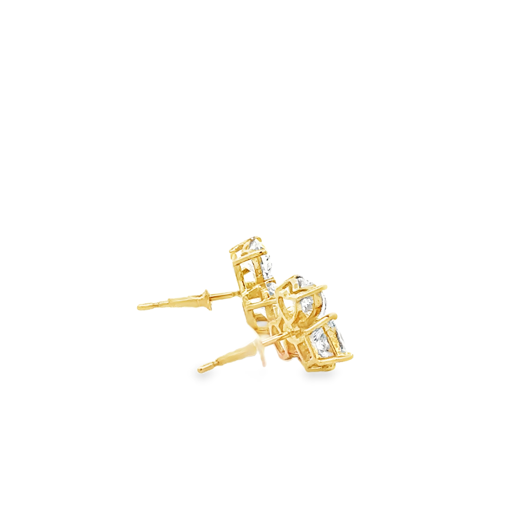 Thessaia 18 Karat Yellow Gold Stud Earring 3 Shape Diamond Silicone Earnut 2 Carat Diamond
