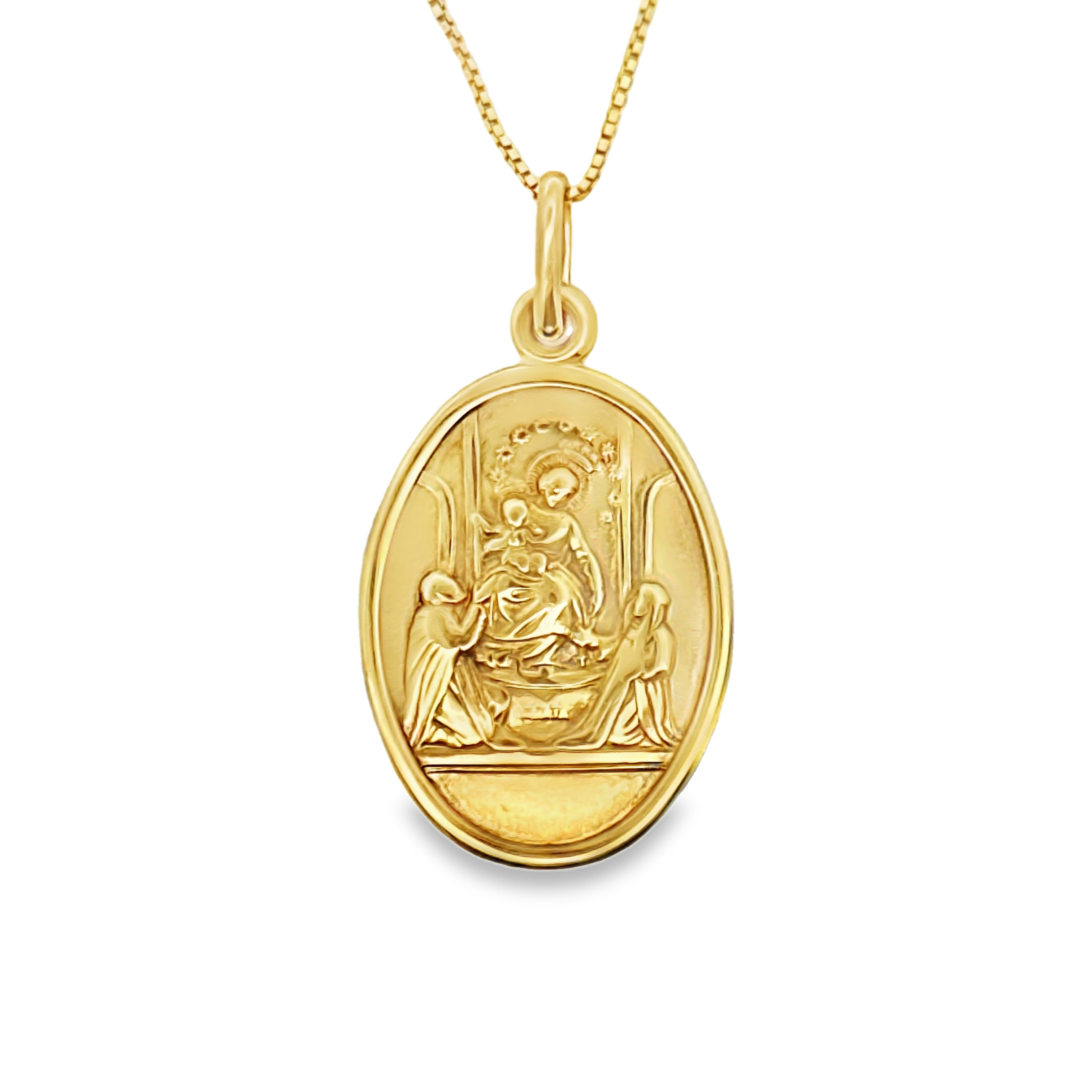 18 Karat Yellow Gold Pendant with Religious Image