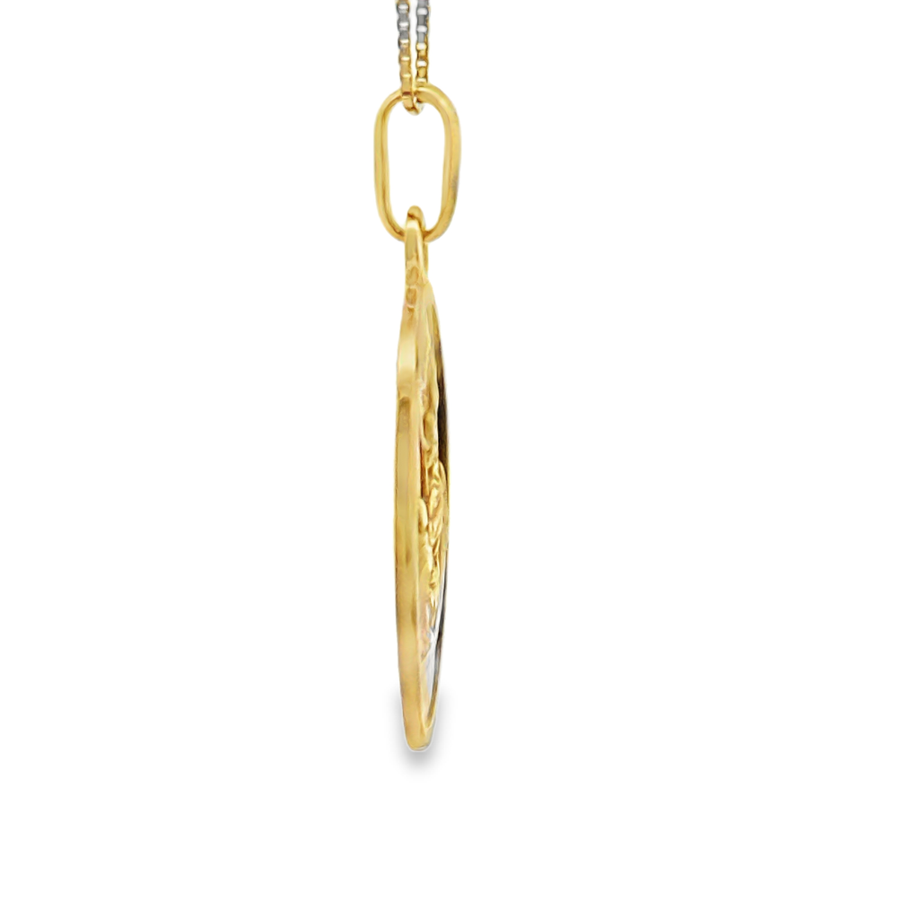 18 Karat Yellow Gold Pendant with Religious Image