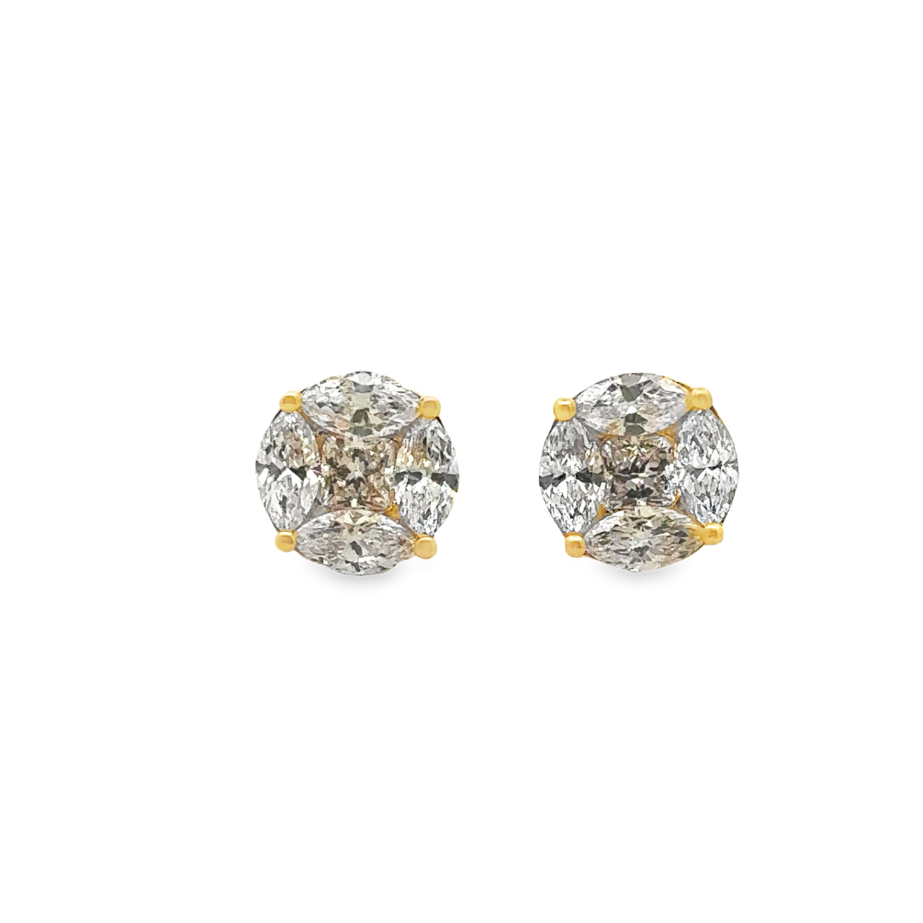 Delia 18 Karat Yellow Gold Stud Earring Illusion 2 Carat Earnut Lab Grown Diamond
