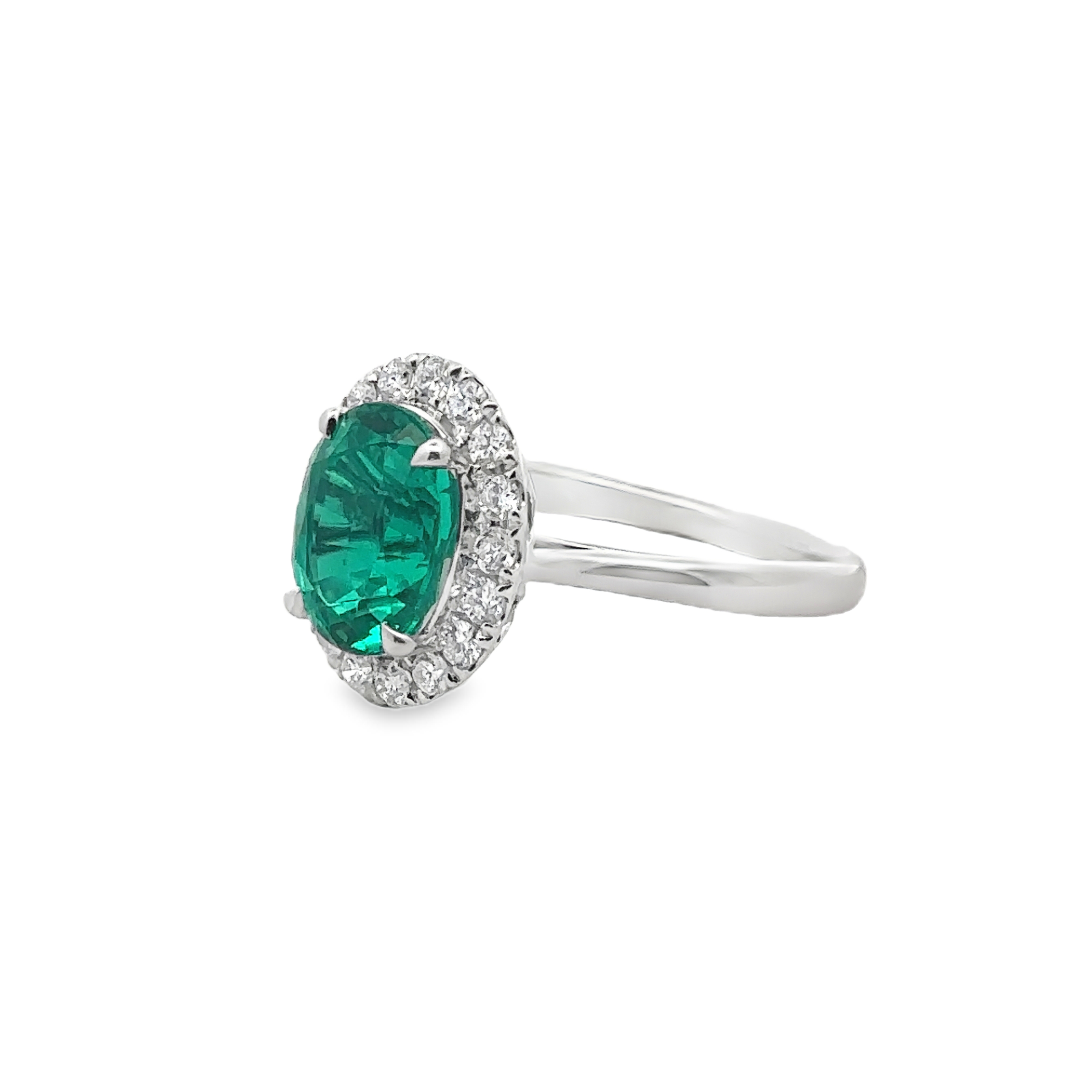 Alethea 14 Karat White Gold Ring 1 Emerald Halo - 2.73 Carat 18 Diamond - 0.44 Carat Lab Grown