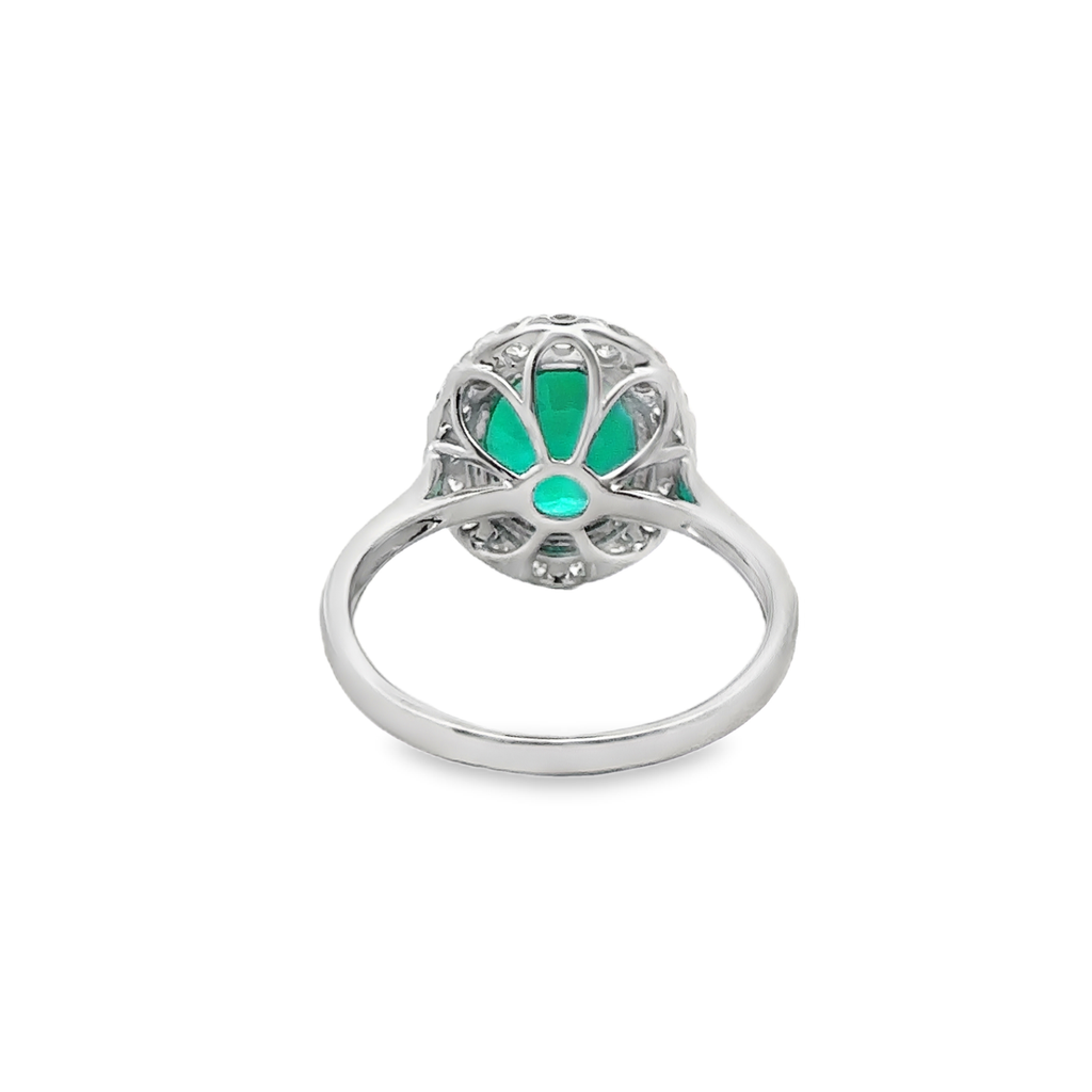 Alethea 14 Karat White Gold Ring 1 Emerald Halo - 2.73 Carat 18 Diamond - 0.44 Carat Lab Grown