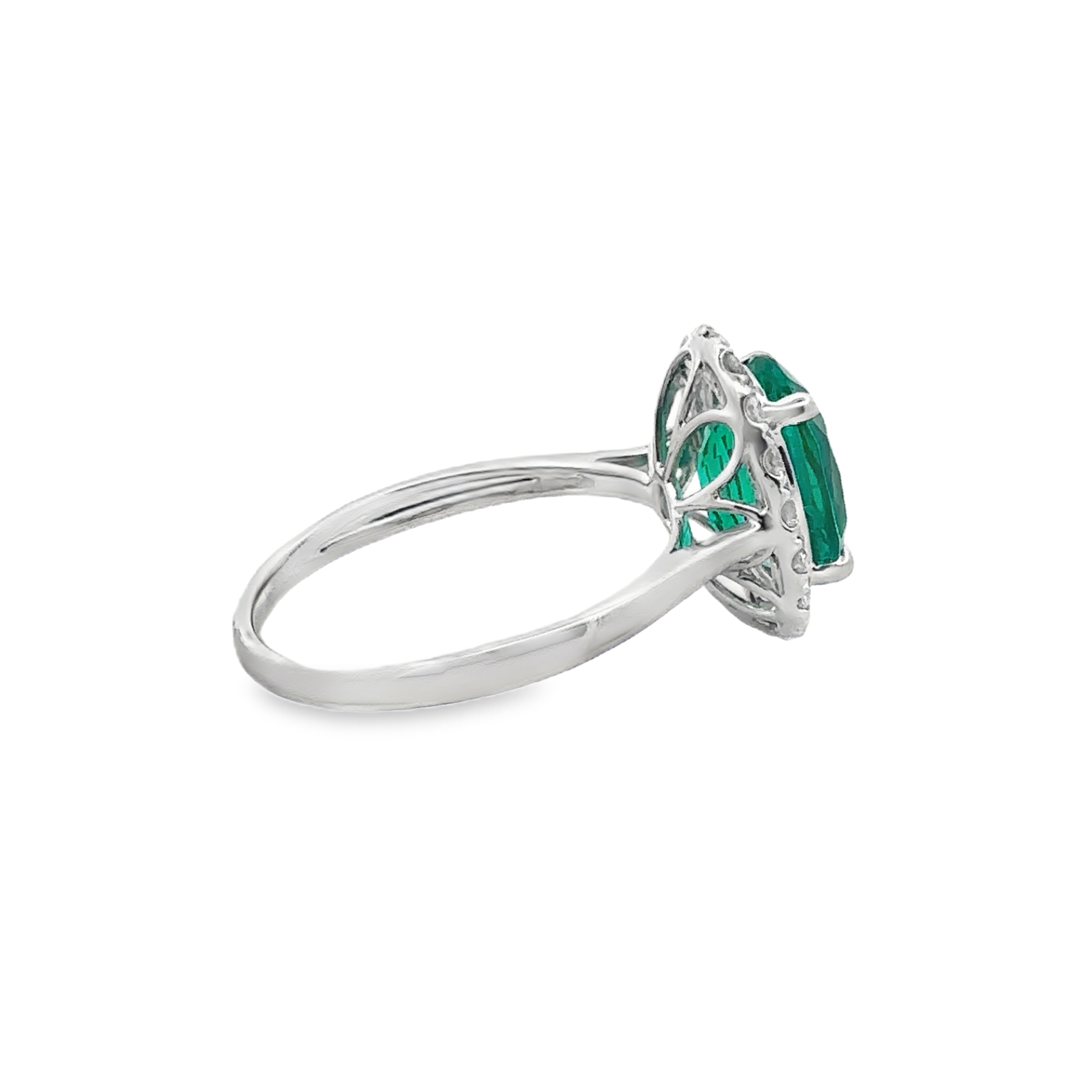 Alethea 14 Karat White Gold Ring 1 Emerald Halo - 2.73 Carat 18 Diamond - 0.44 Carat Lab Grown