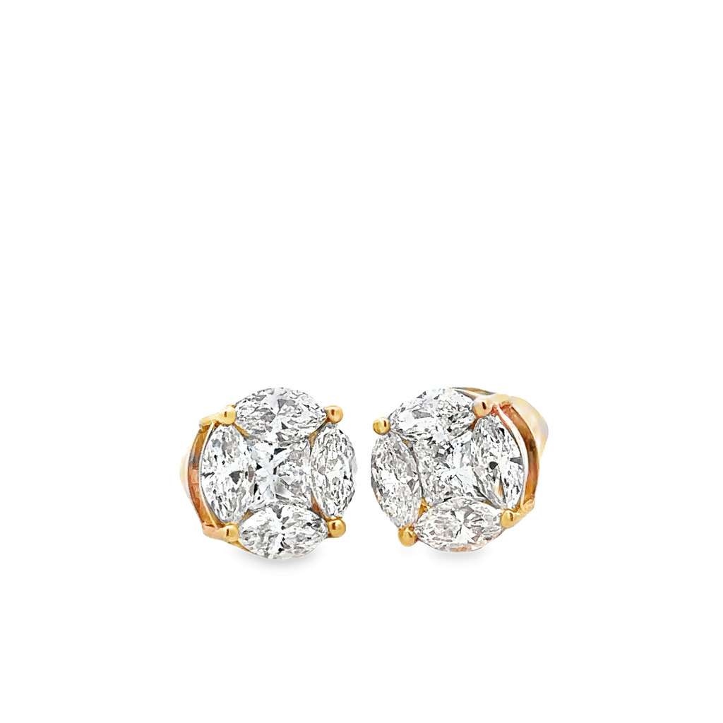 Eurydice 18 Karat Yellow Gold Stud Earring Illusion Setting - 3 Carat Earnut Lab Grown
