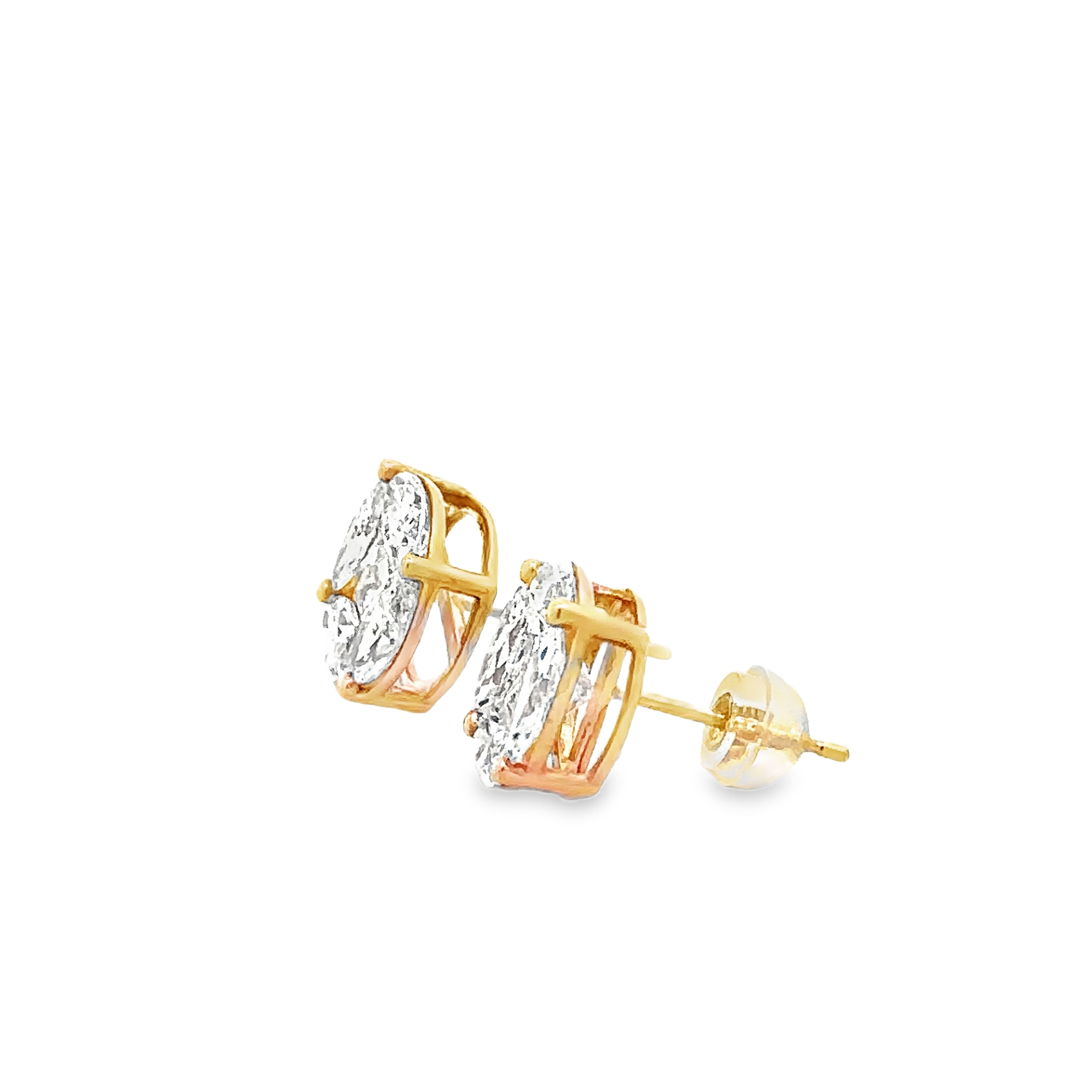 Eurydice 18 Karat Yellow Gold Stud Earring Illusion Setting - 3 Carat Earnut Lab Grown